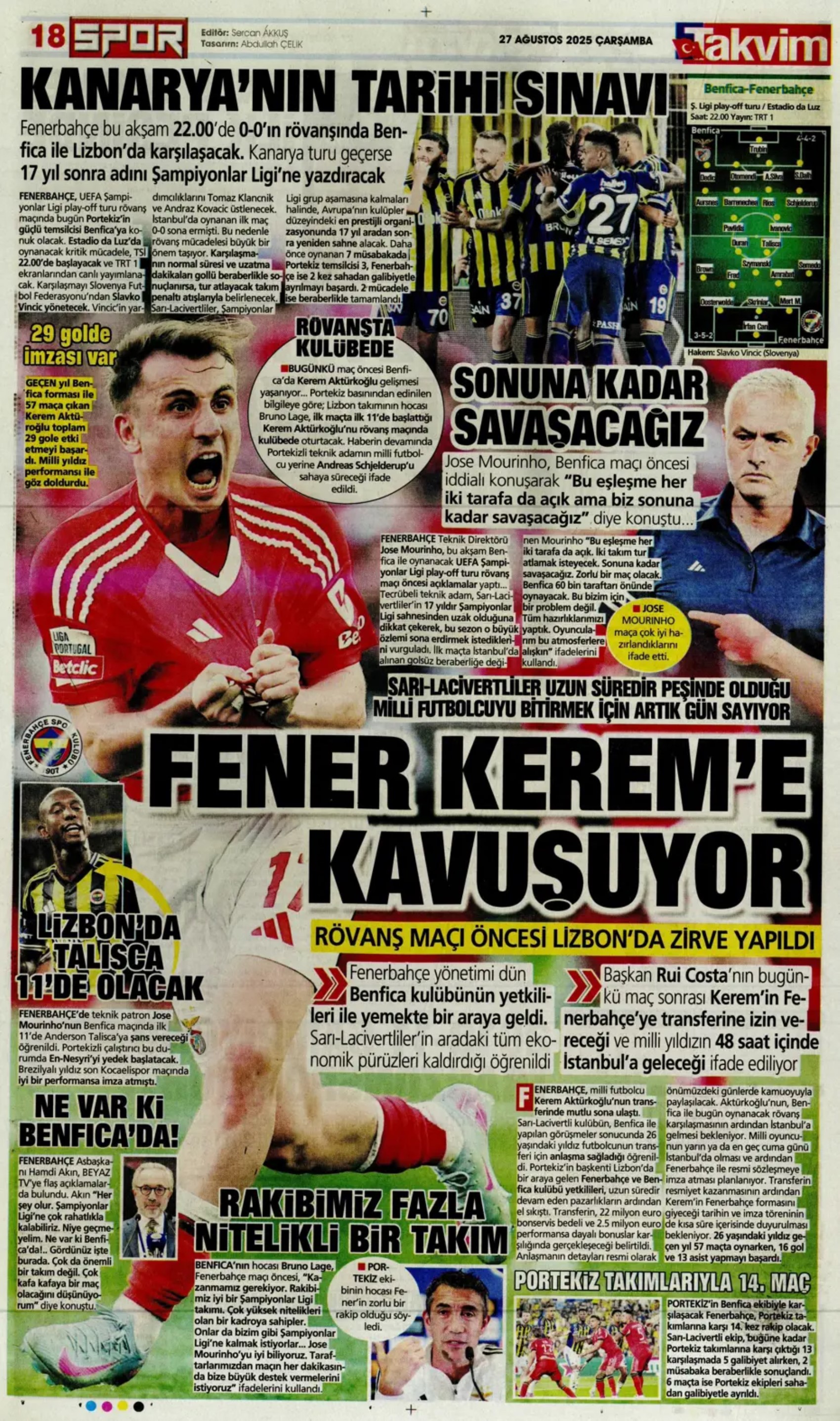 Sporda günün manşetleri... Fenerbahçe'nin liste başını Galatasaray alıyor