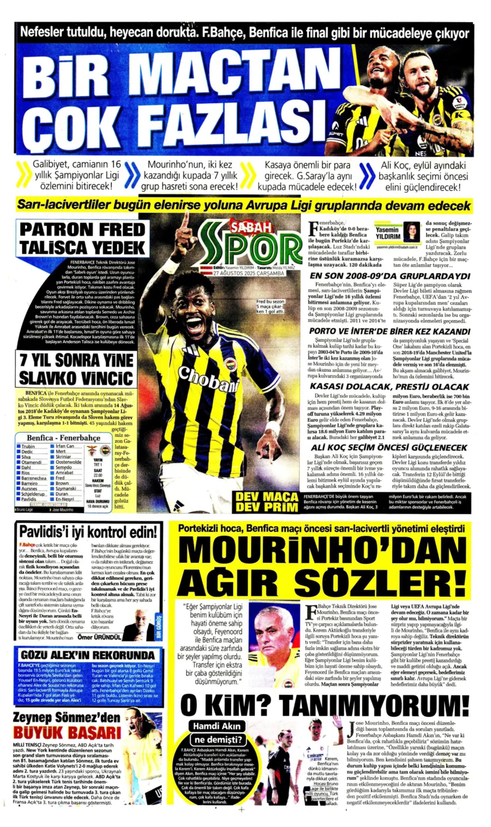 Sporda günün manşetleri... Fenerbahçe'nin liste başını Galatasaray alıyor