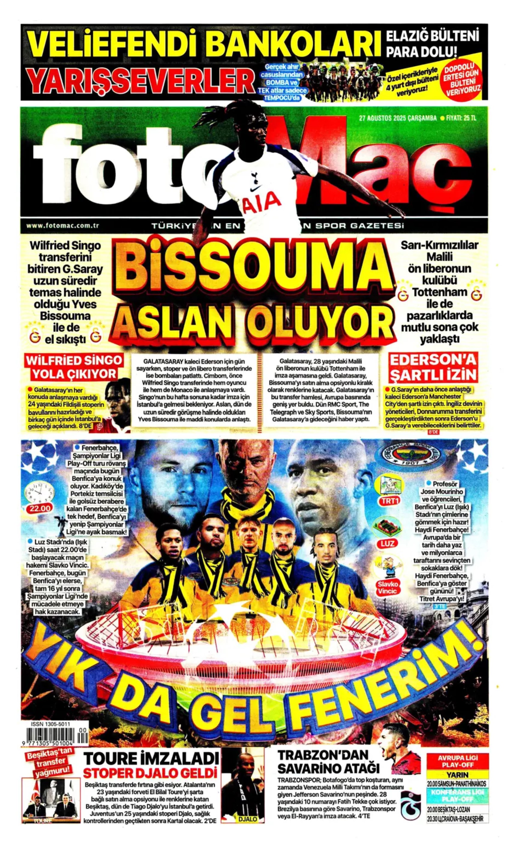 Sporda günün manşetleri... Fenerbahçe'nin liste başını Galatasaray alıyor