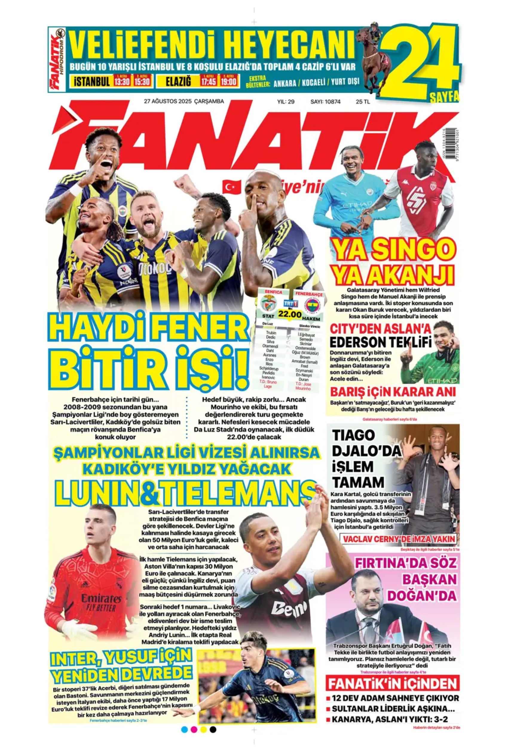 Sporda günün manşetleri... Fenerbahçe'nin liste başını Galatasaray alıyor