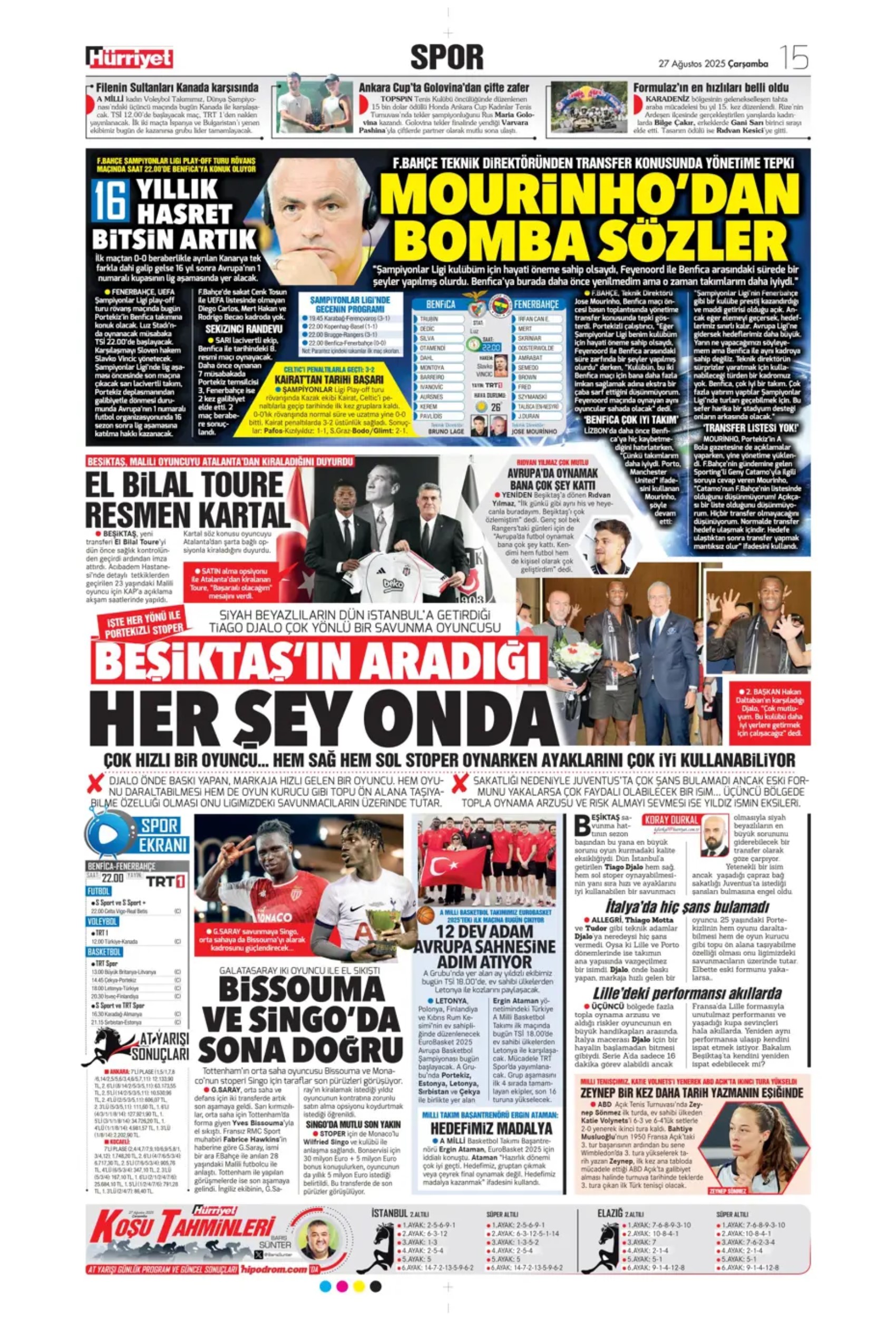 Sporda günün manşetleri... Fenerbahçe'nin liste başını Galatasaray alıyor