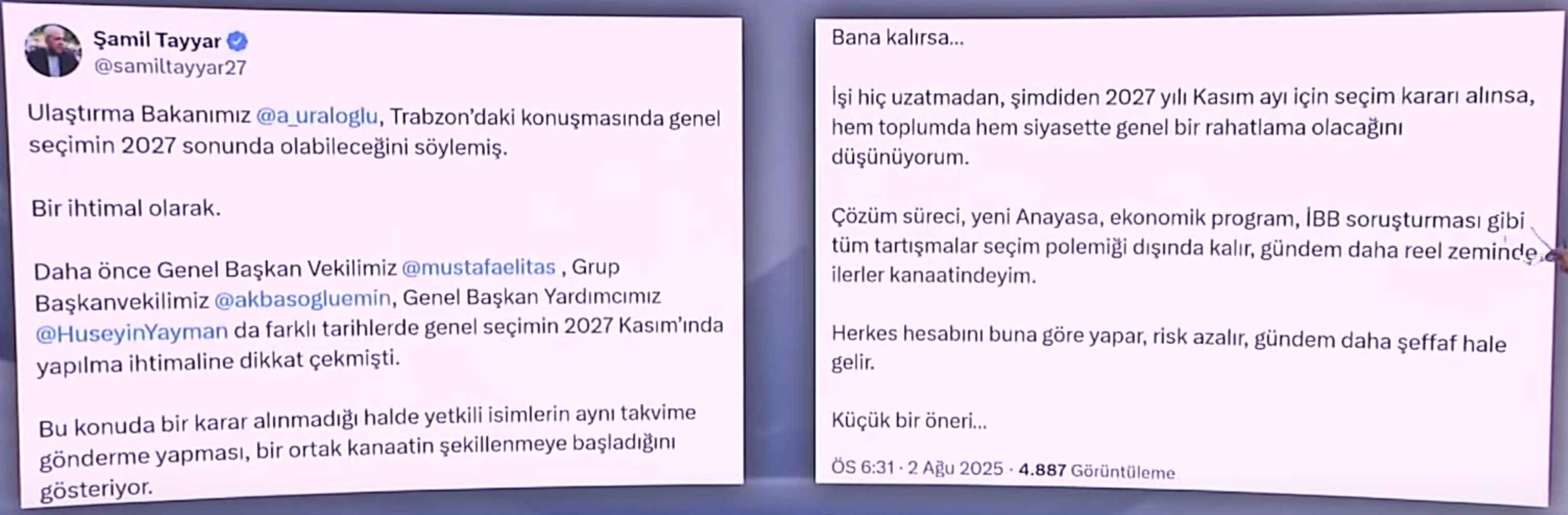 Bakan Uraloğlu'ndan sonra Şamil Tayyar da erken seçim için tarih verdi!