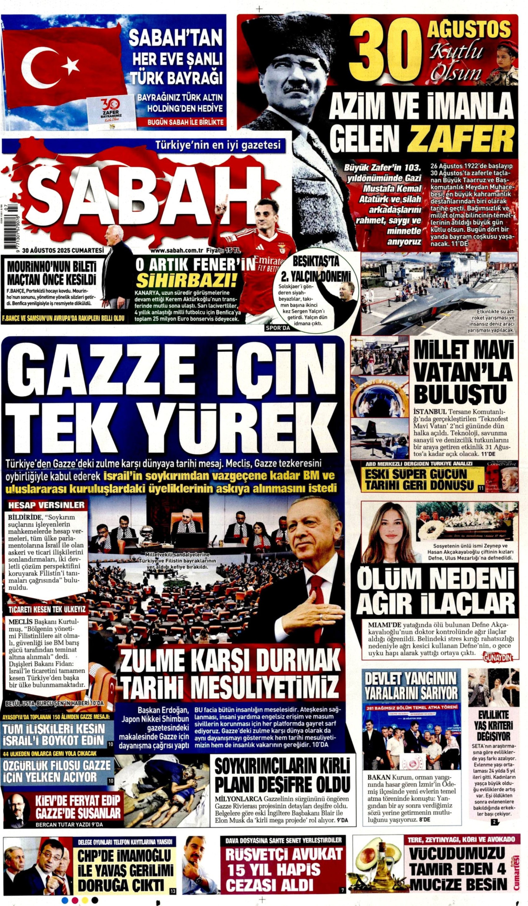 30 Ağustos 2025 gazete manşetleri: Gazeteler, 30 Ağustos Zafer Bayramı'nı nasıl gördü?