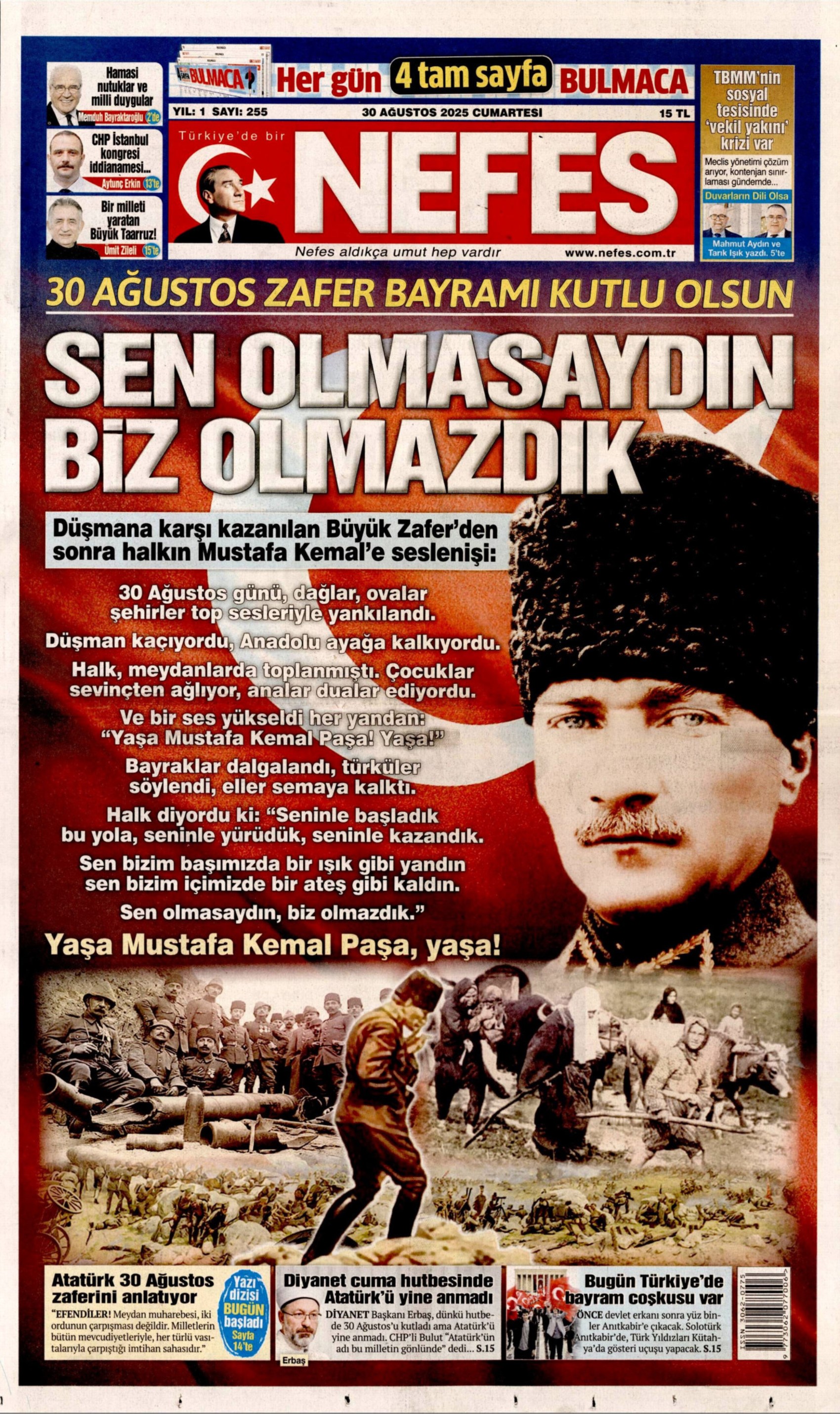 30 Ağustos 2025 gazete manşetleri: Gazeteler, 30 Ağustos Zafer Bayramı'nı nasıl gördü?