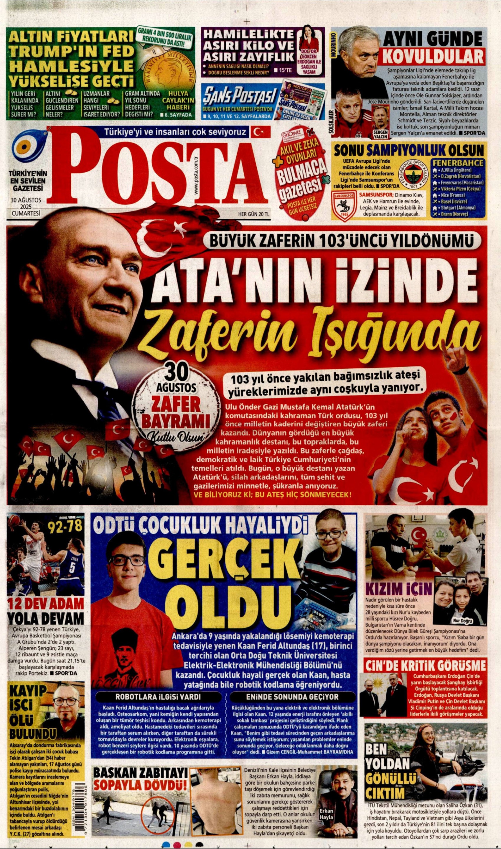 30 Ağustos 2025 gazete manşetleri: Gazeteler, 30 Ağustos Zafer Bayramı'nı nasıl gördü?