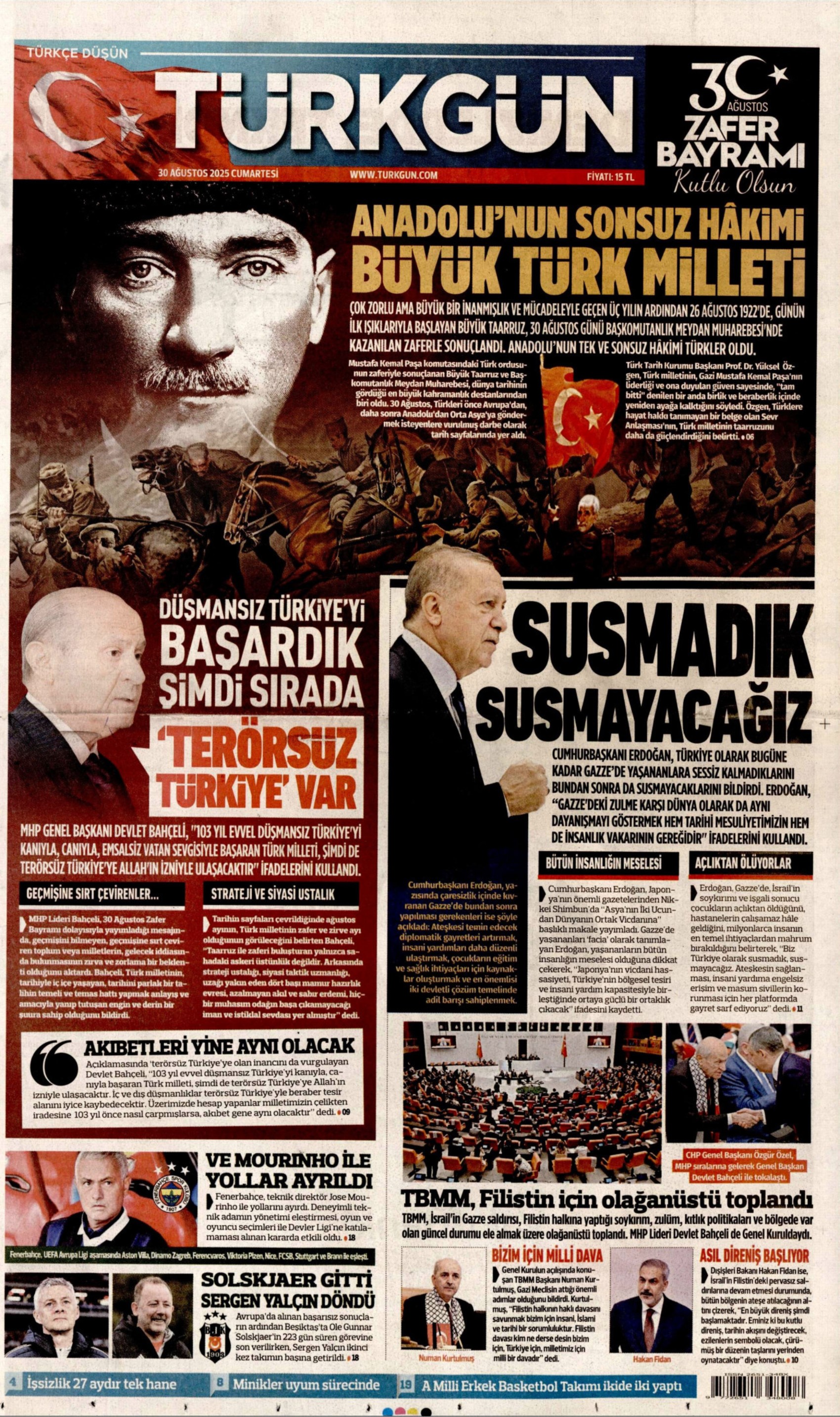 30 Ağustos 2025 gazete manşetleri: Gazeteler, 30 Ağustos Zafer Bayramı'nı nasıl gördü?