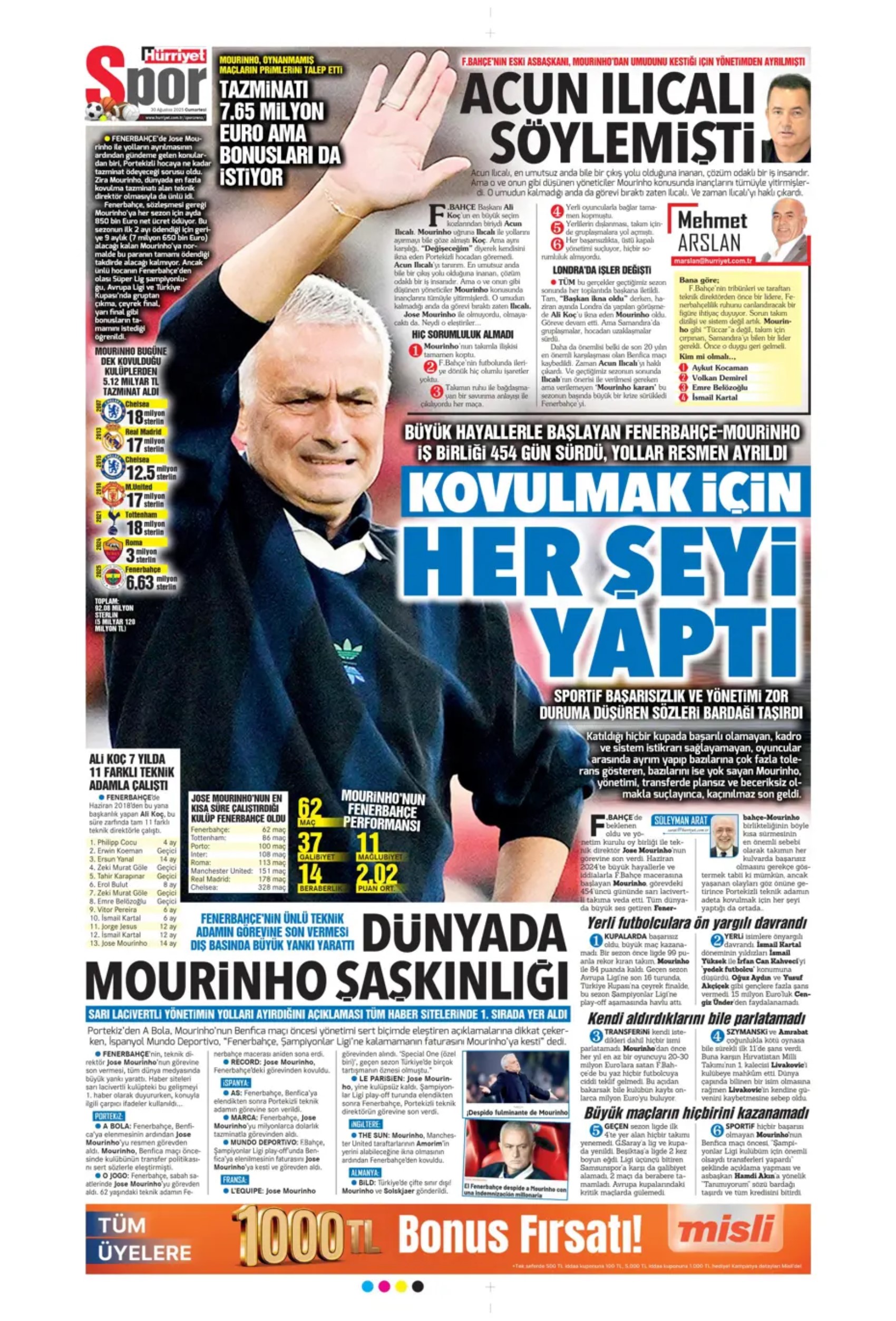 Sporda günün manşetleri... Mourinho ile ilgili o gerçek ortaya çıktı: Meğerse o maçtan önce kovulmuş!