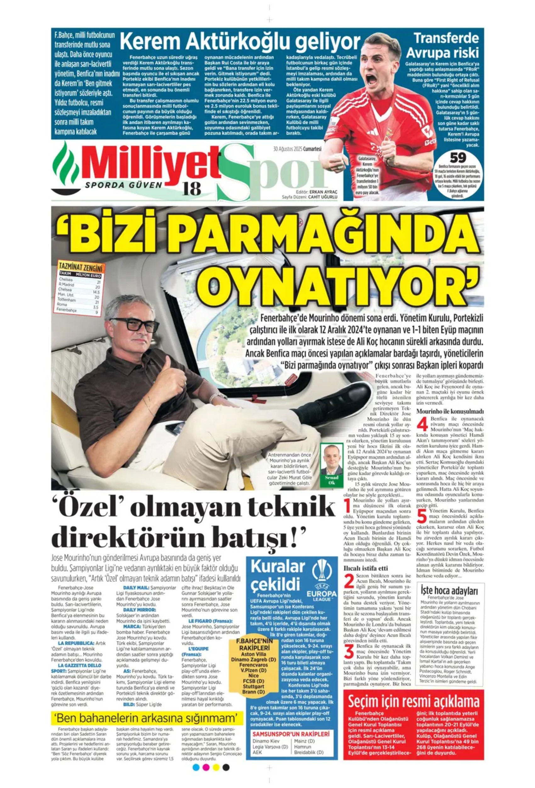 Sporda günün manşetleri... Mourinho ile ilgili o gerçek ortaya çıktı: Meğerse o maçtan önce kovulmuş!