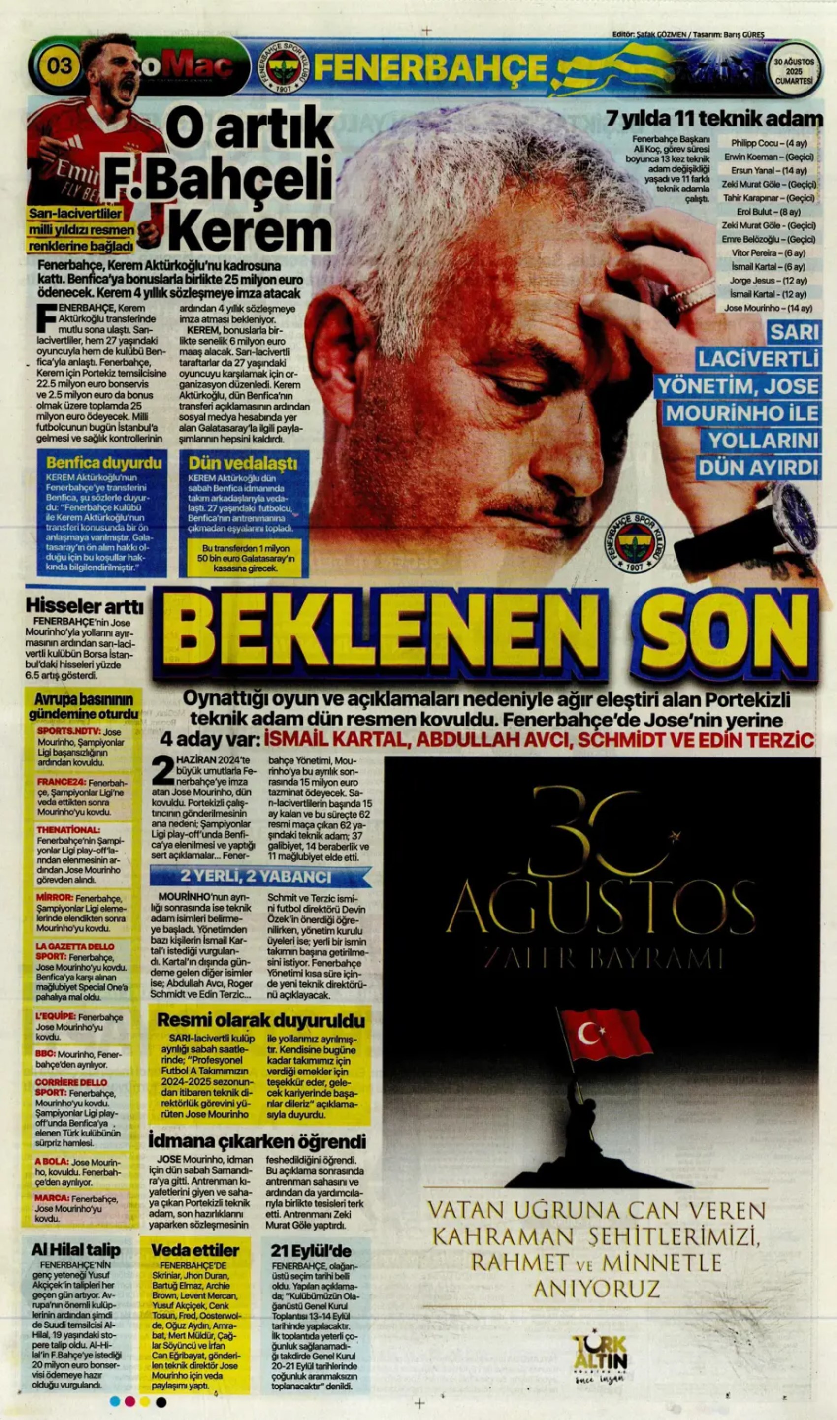 Sporda günün manşetleri... Mourinho ile ilgili o gerçek ortaya çıktı: Meğerse o maçtan önce kovulmuş!