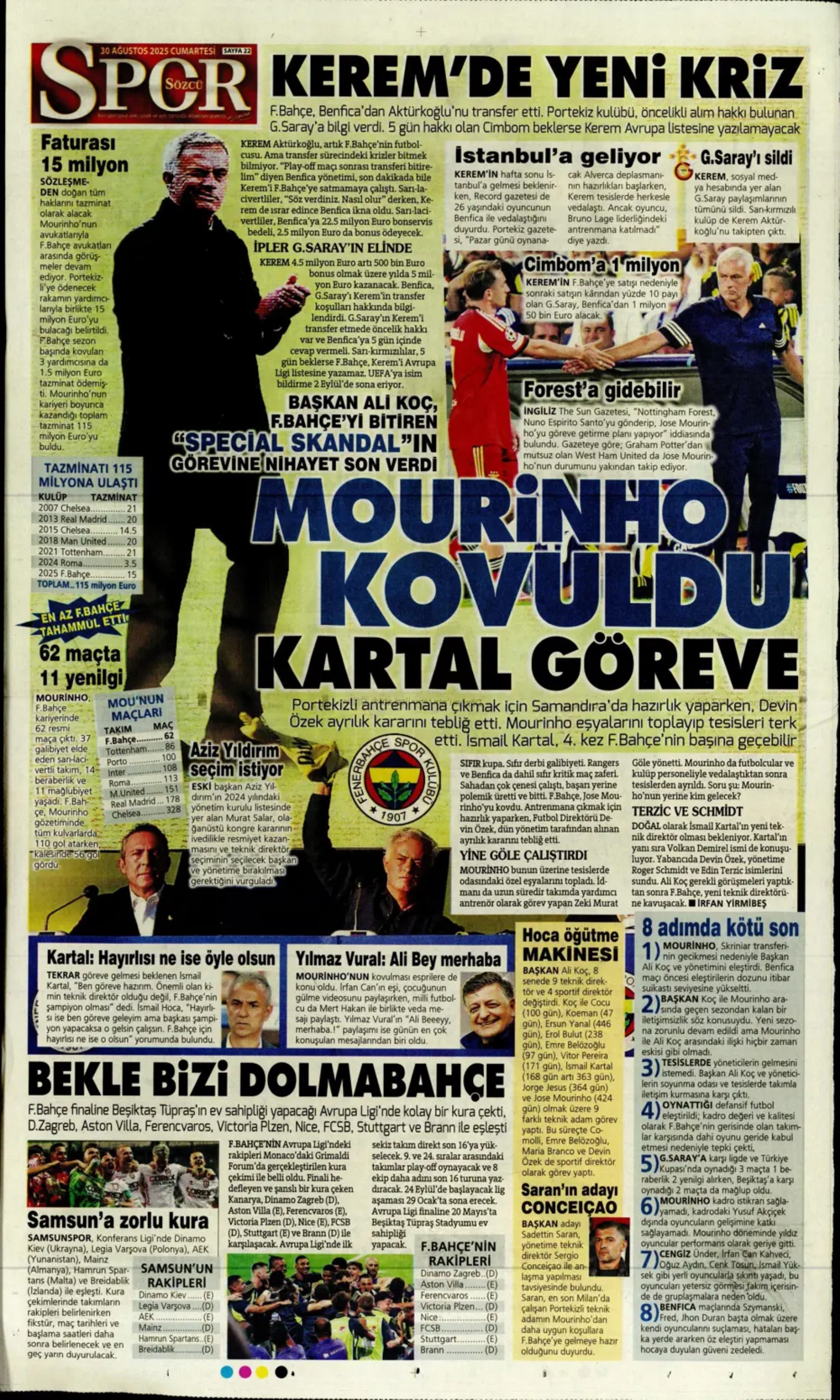 Sporda günün manşetleri... Mourinho ile ilgili o gerçek ortaya çıktı: Meğerse o maçtan önce kovulmuş!