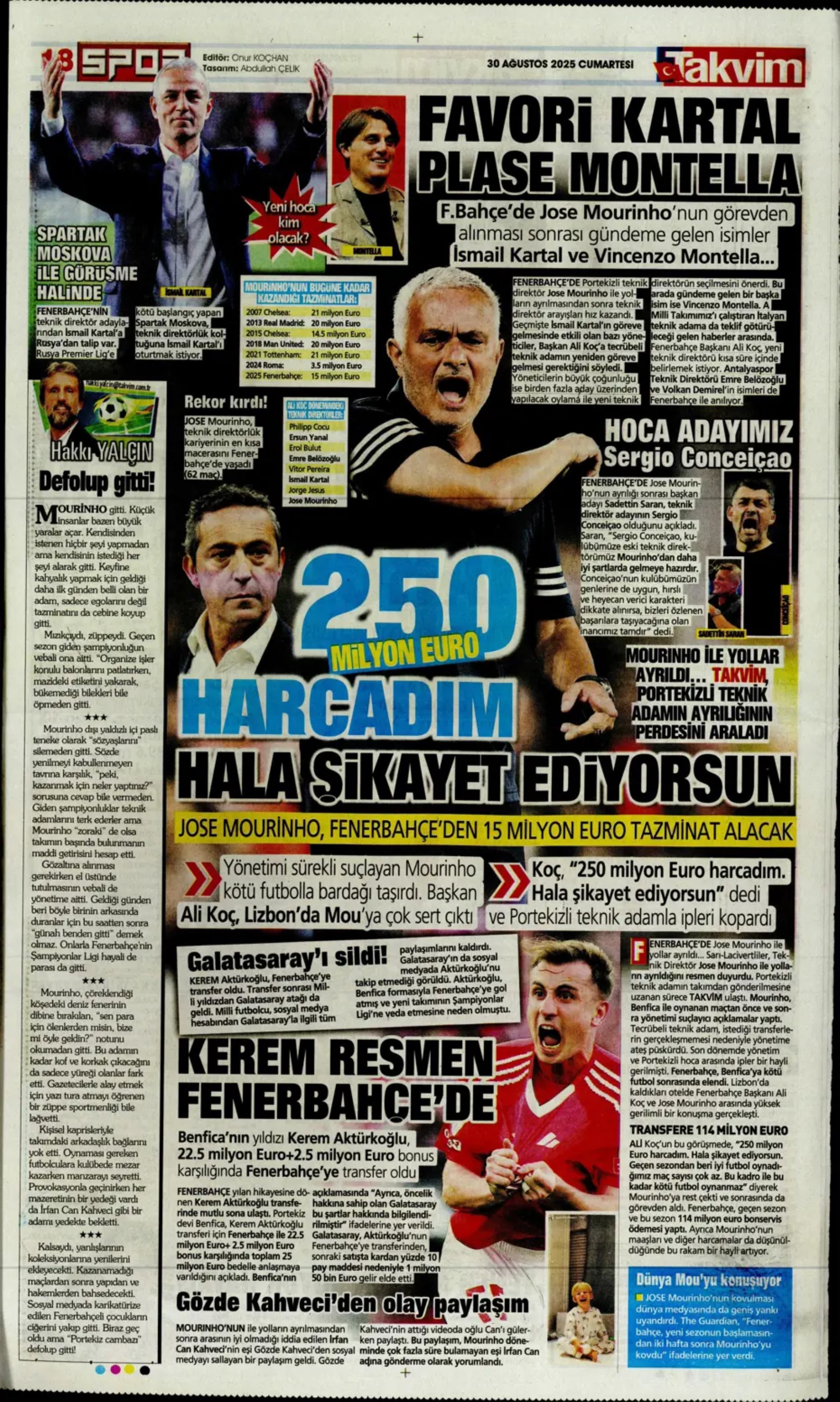 Sporda günün manşetleri... Mourinho ile ilgili o gerçek ortaya çıktı: Meğerse o maçtan önce kovulmuş!