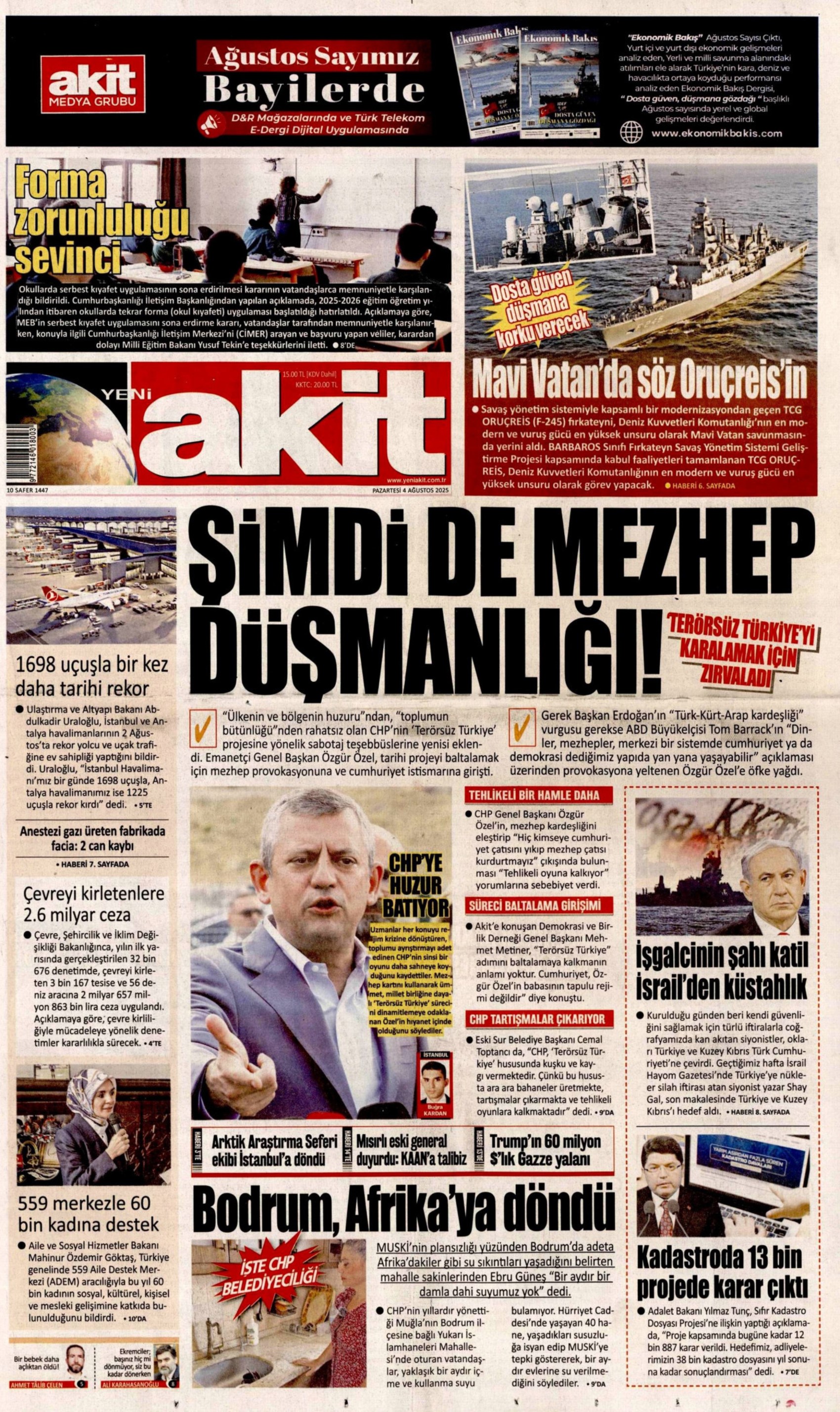 4 Ağustos 2025 gazete manşetleri: Gazeteler, İYİ Parti'nin Birinci Vazifen Mitingi'ni nasıl gördü?