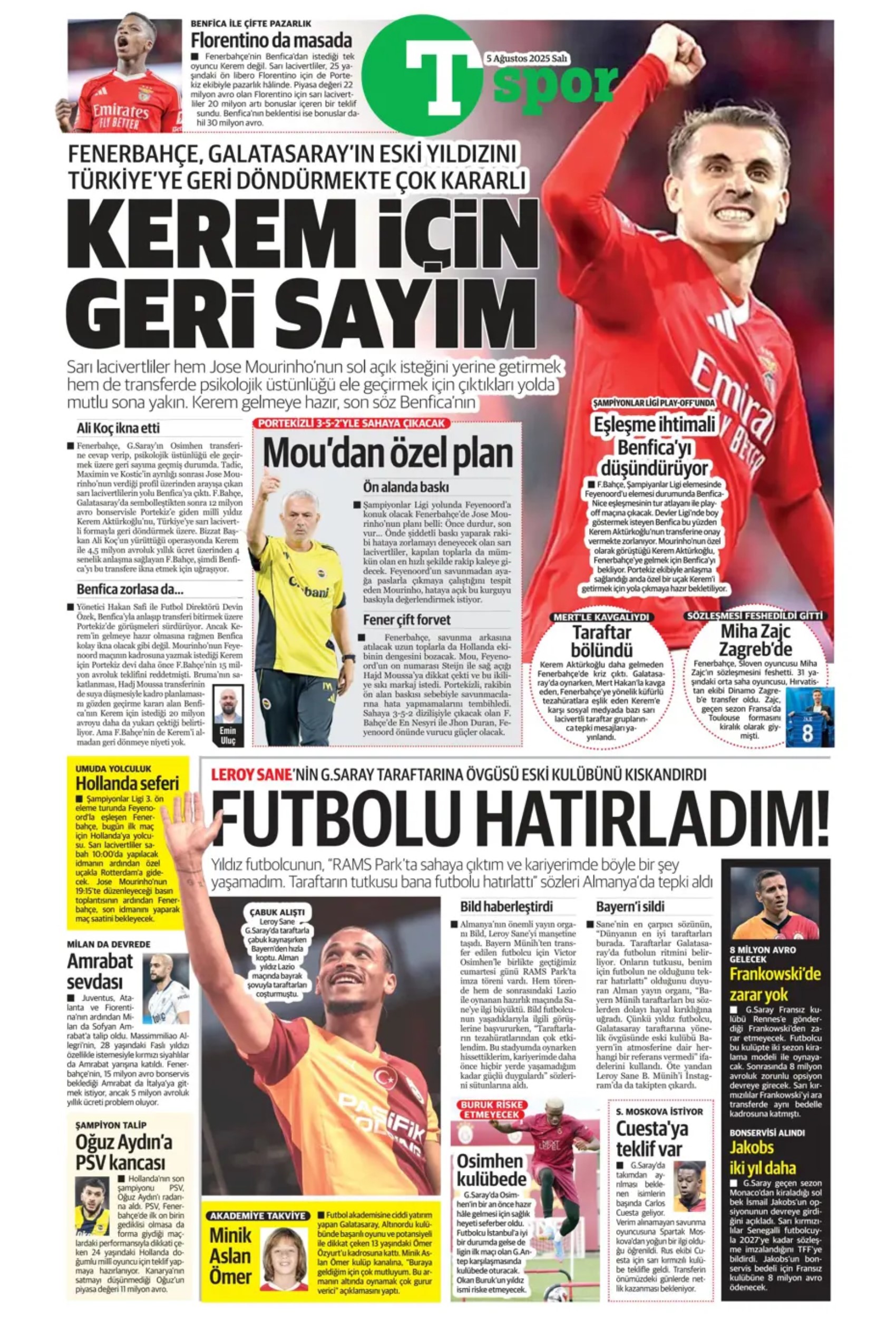 Sporda günün manşetleri: Kerem transferinde kıran kırana pazarlık sürüyor