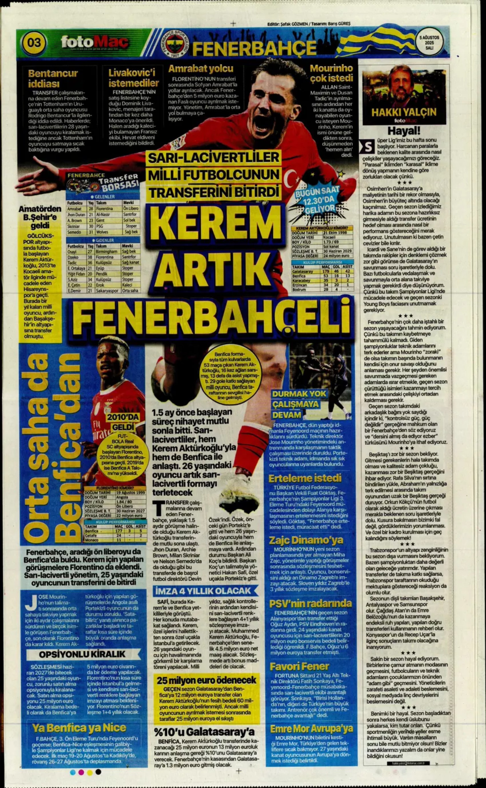 Sporda günün manşetleri: Kerem transferinde kıran kırana pazarlık sürüyor