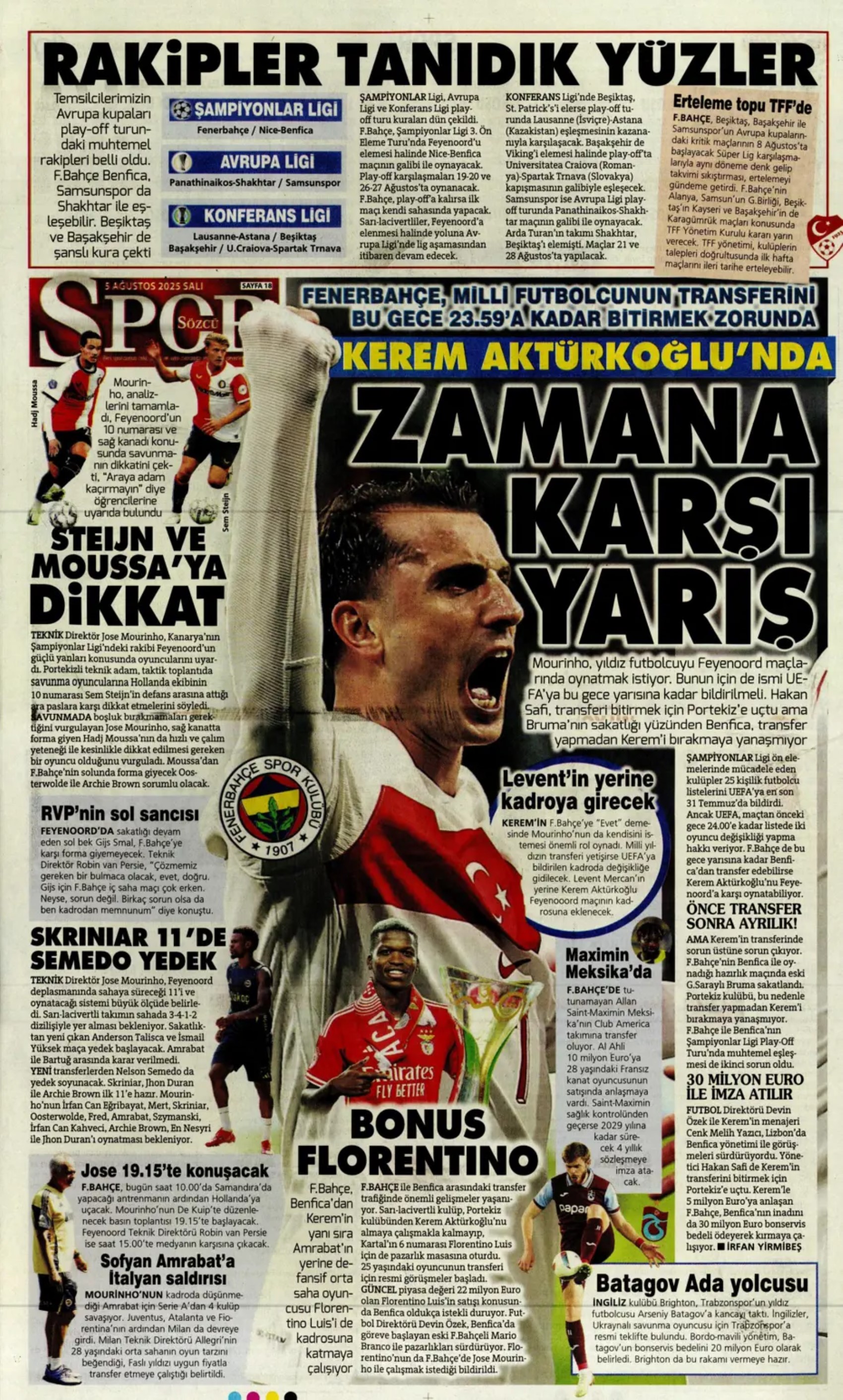 Sporda günün manşetleri: Kerem transferinde kıran kırana pazarlık sürüyor