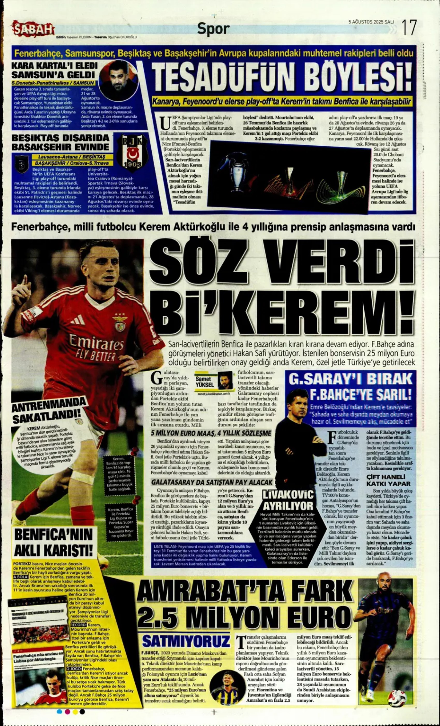 Sporda günün manşetleri: Kerem transferinde kıran kırana pazarlık sürüyor