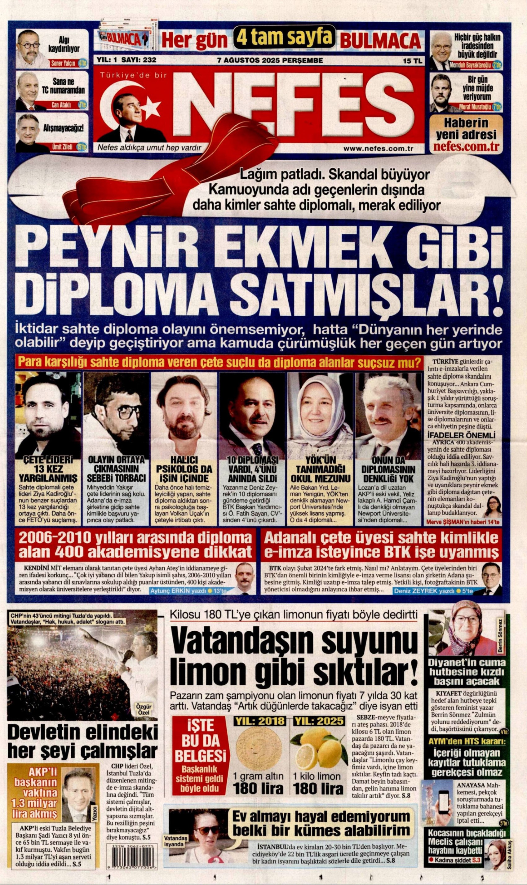 7 Ağustos 2025 gazete manşetleri