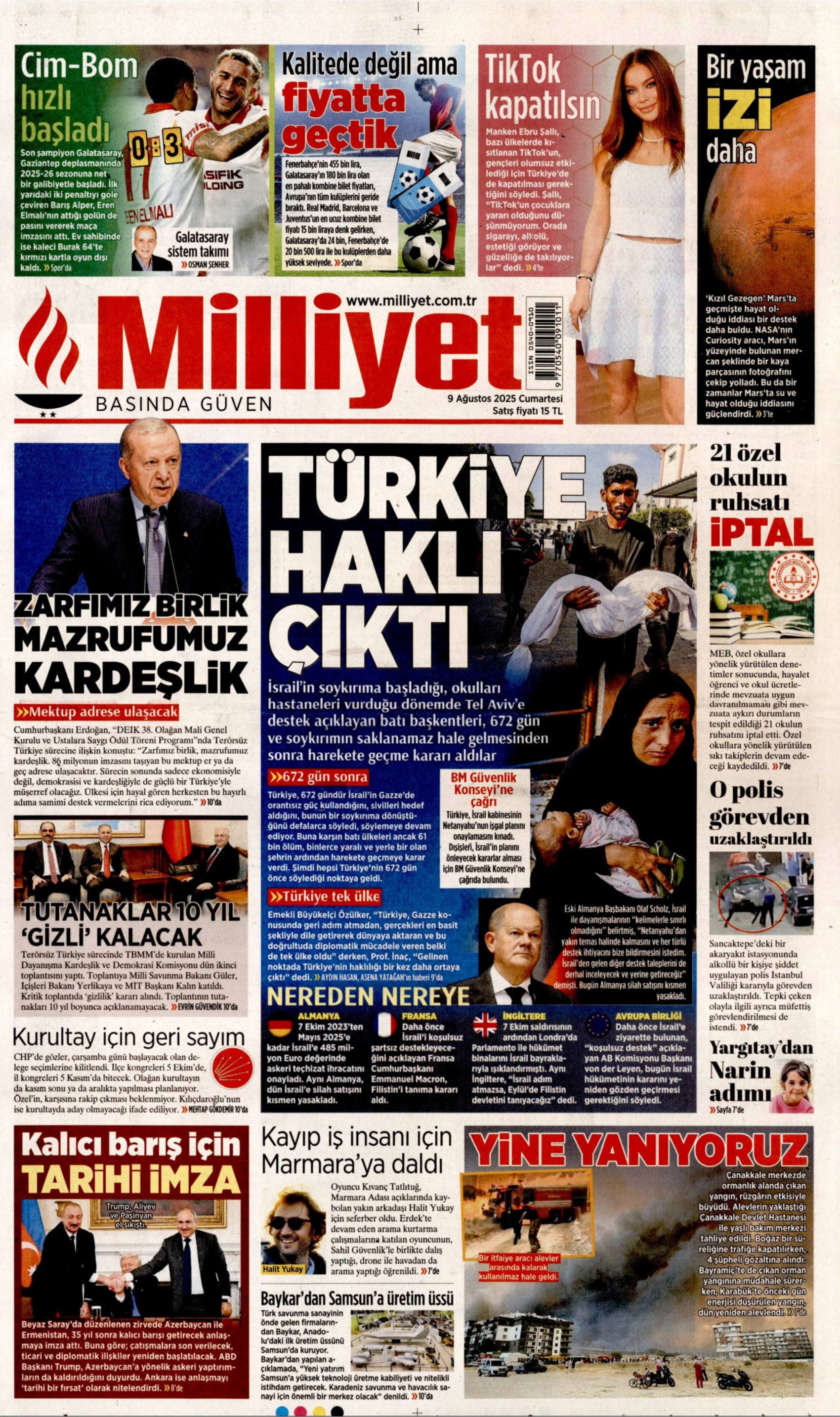 9 Ağustos 2025 gazete manşetleri: Gazeteler açılım komisyonunun 'gizlilik' kararını nasıl gördü?