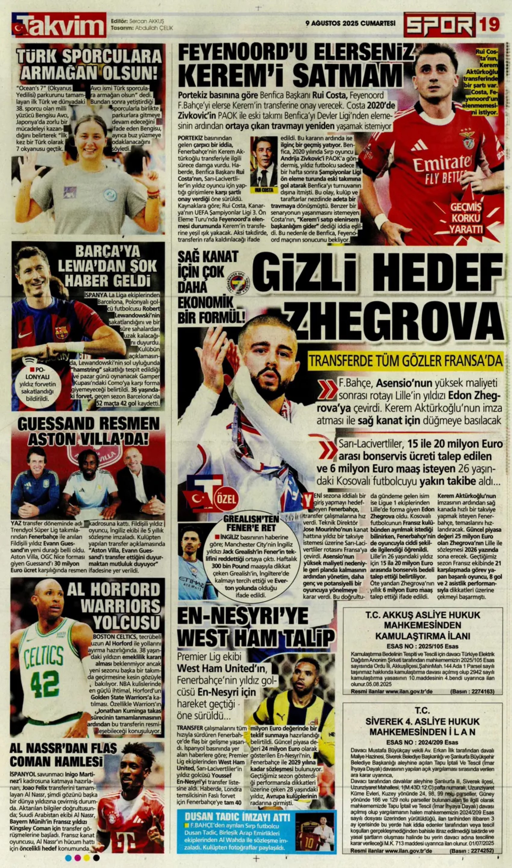 Sporda günün manşetleri: Kerem tamam sıra Asensio'da