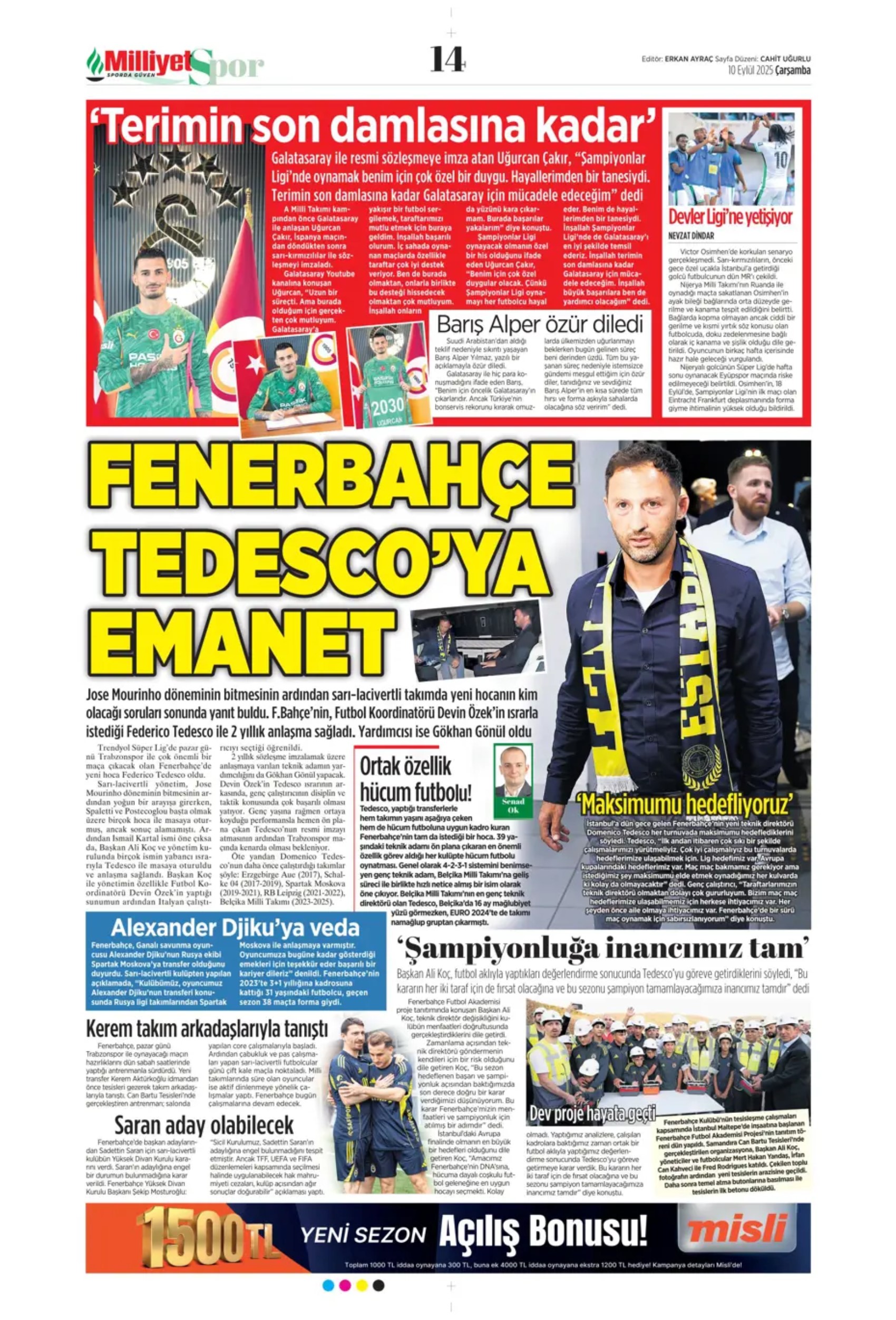Sporda günün manşetleri... Fenerbahçe'de Tedesco dönemi! İlk transferini duyurdular