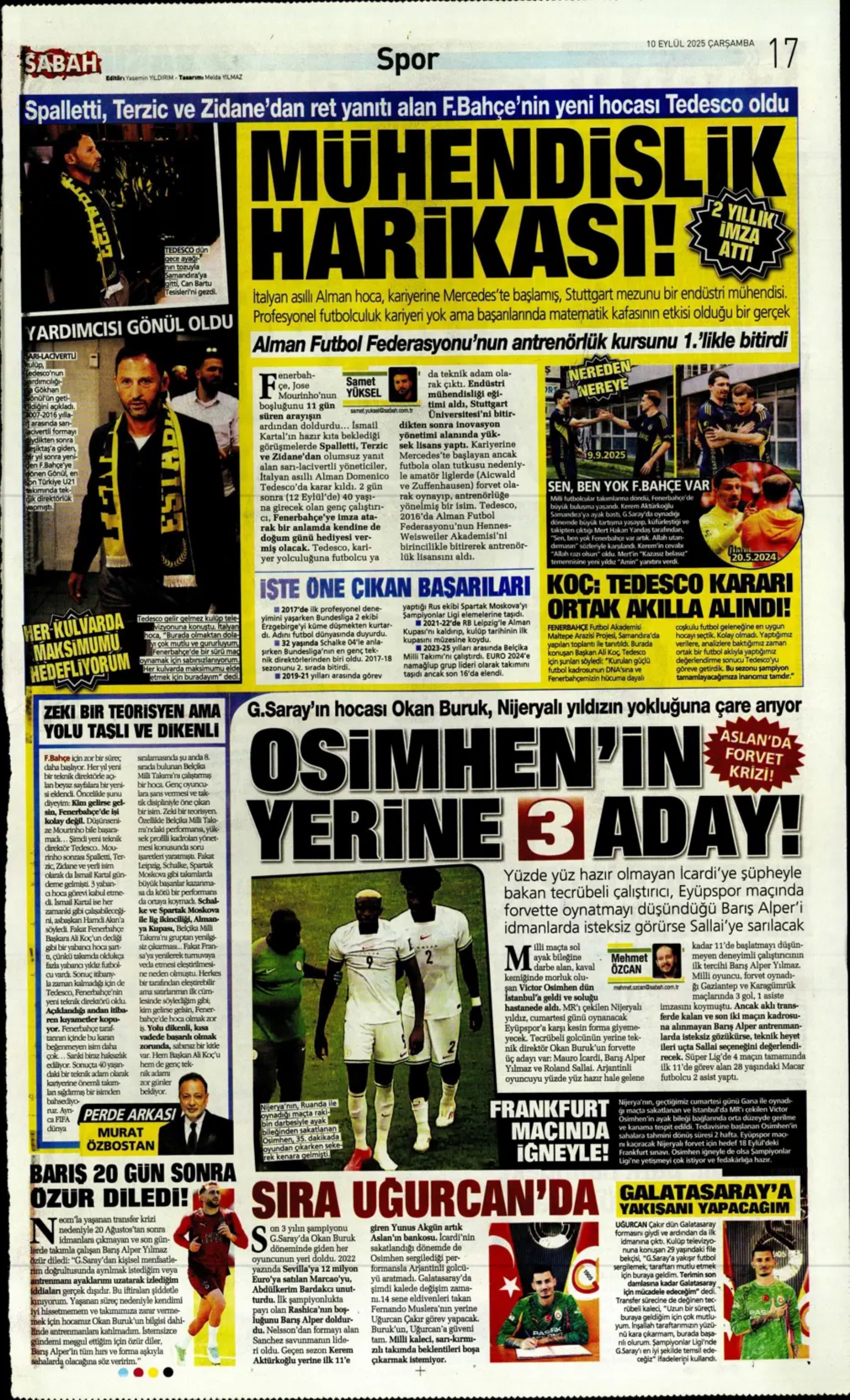 Sporda günün manşetleri... Fenerbahçe'de Tedesco dönemi! İlk transferini duyurdular