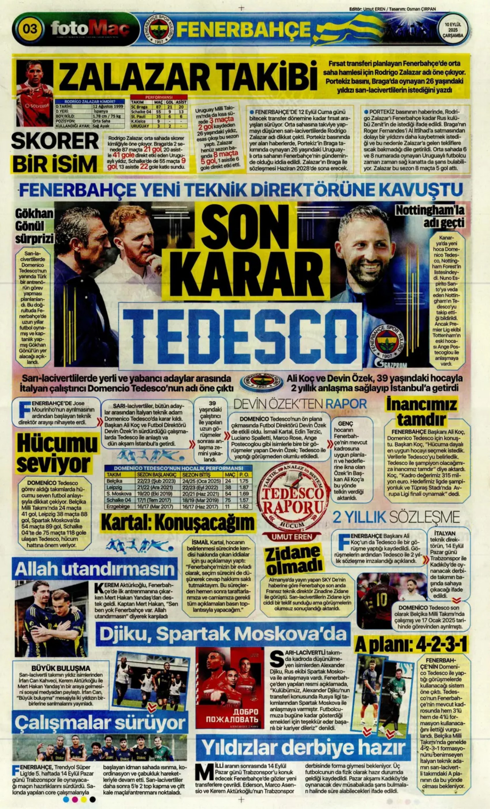 Sporda günün manşetleri... Fenerbahçe'de Tedesco dönemi! İlk transferini duyurdular