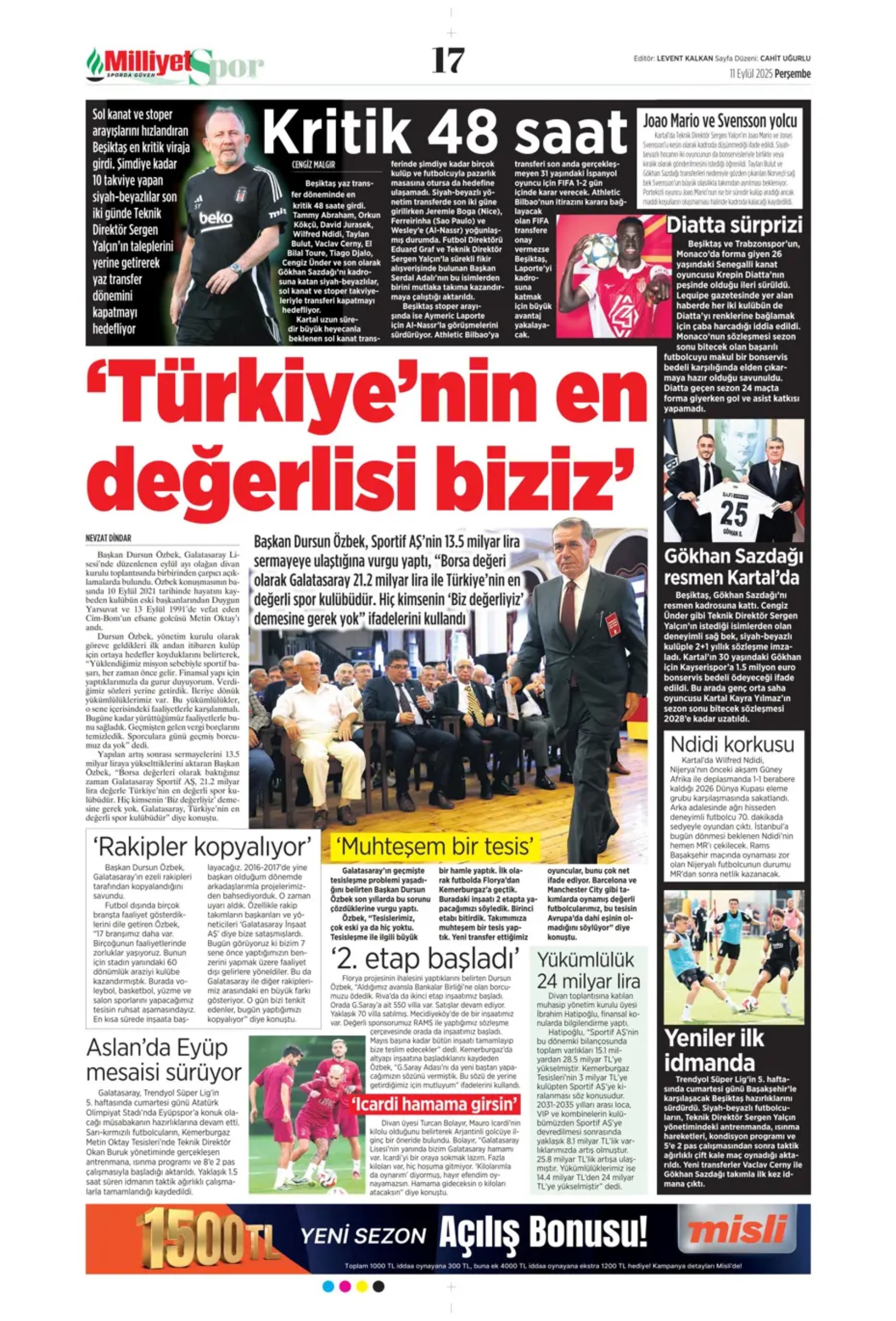 Sporda günün manşetleri... Üçlüden kaçış yok, Rota yeniden Werner'e döndü