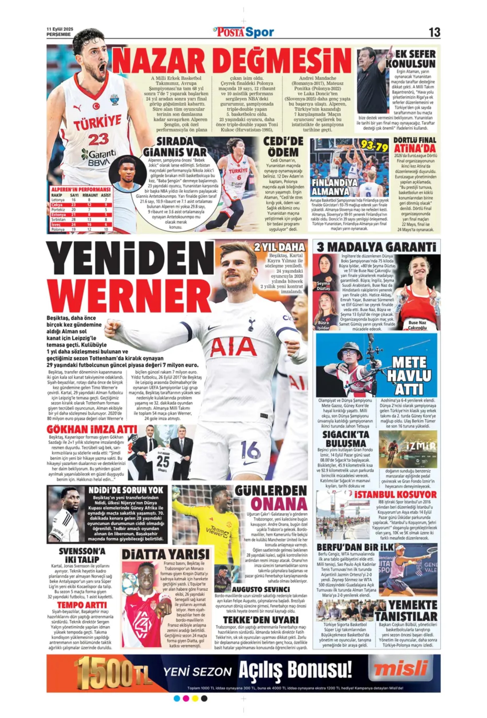 Sporda günün manşetleri... Üçlüden kaçış yok, Rota yeniden Werner'e döndü