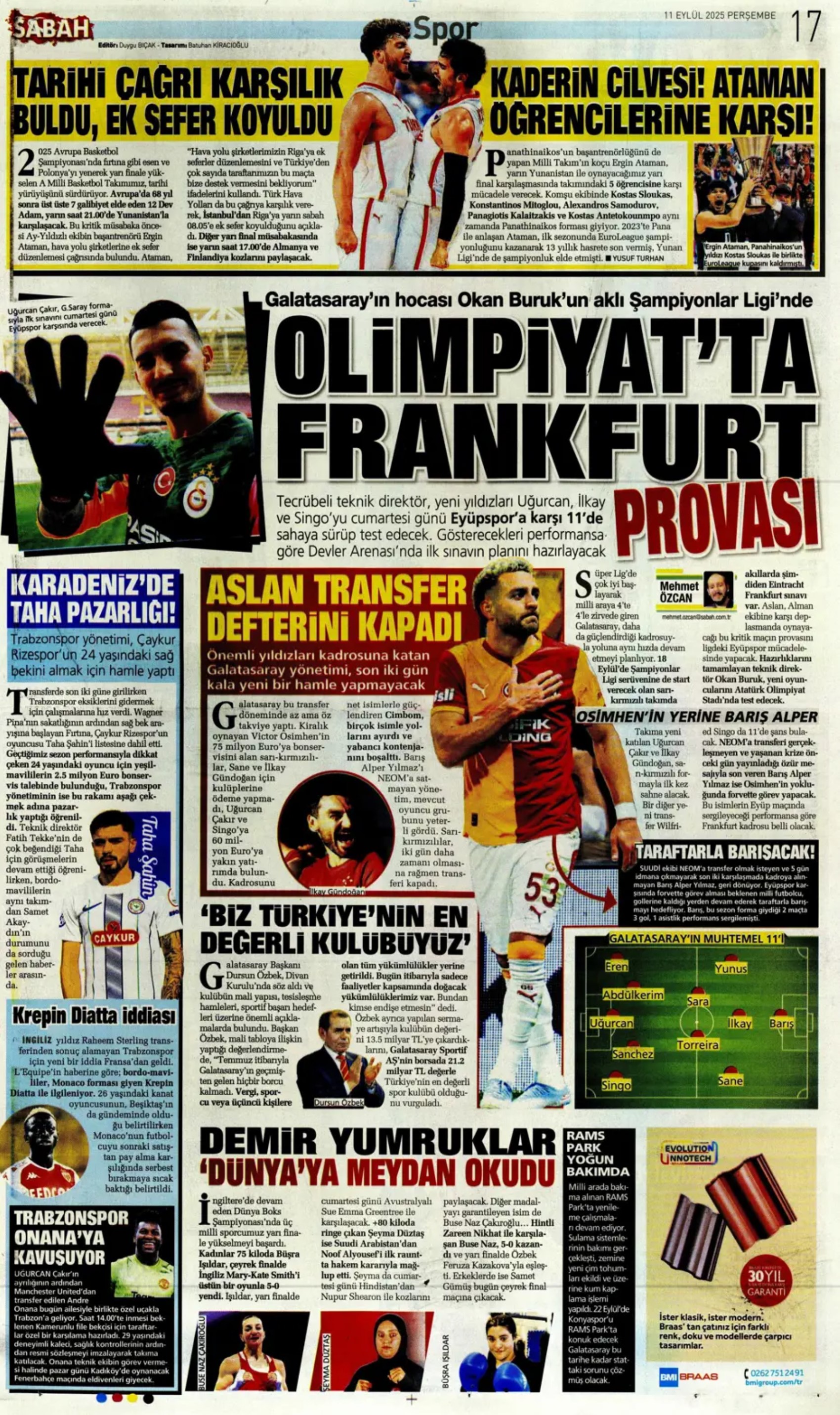 Sporda günün manşetleri... Üçlüden kaçış yok, Rota yeniden Werner'e döndü