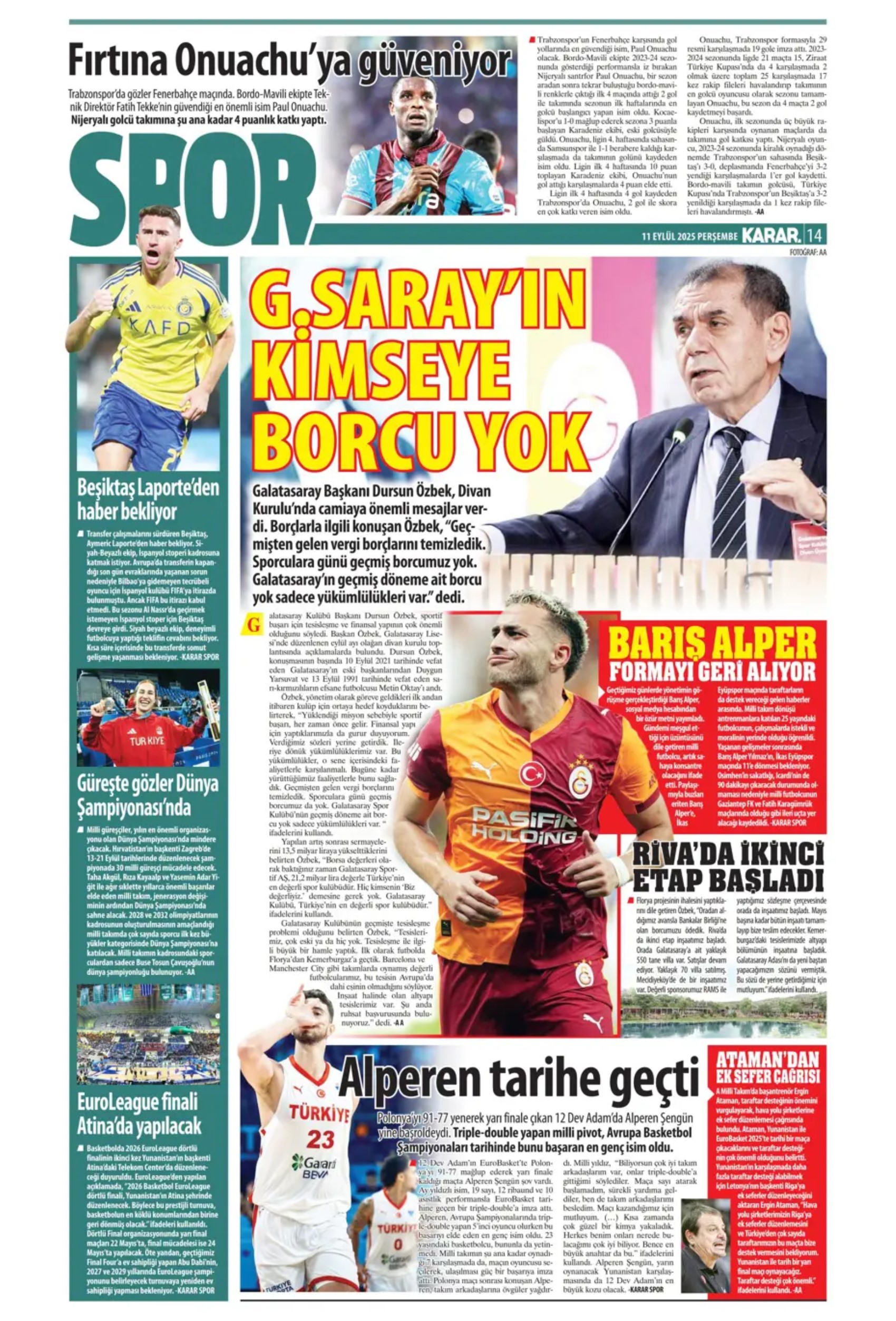 Sporda günün manşetleri... Üçlüden kaçış yok, Rota yeniden Werner'e döndü