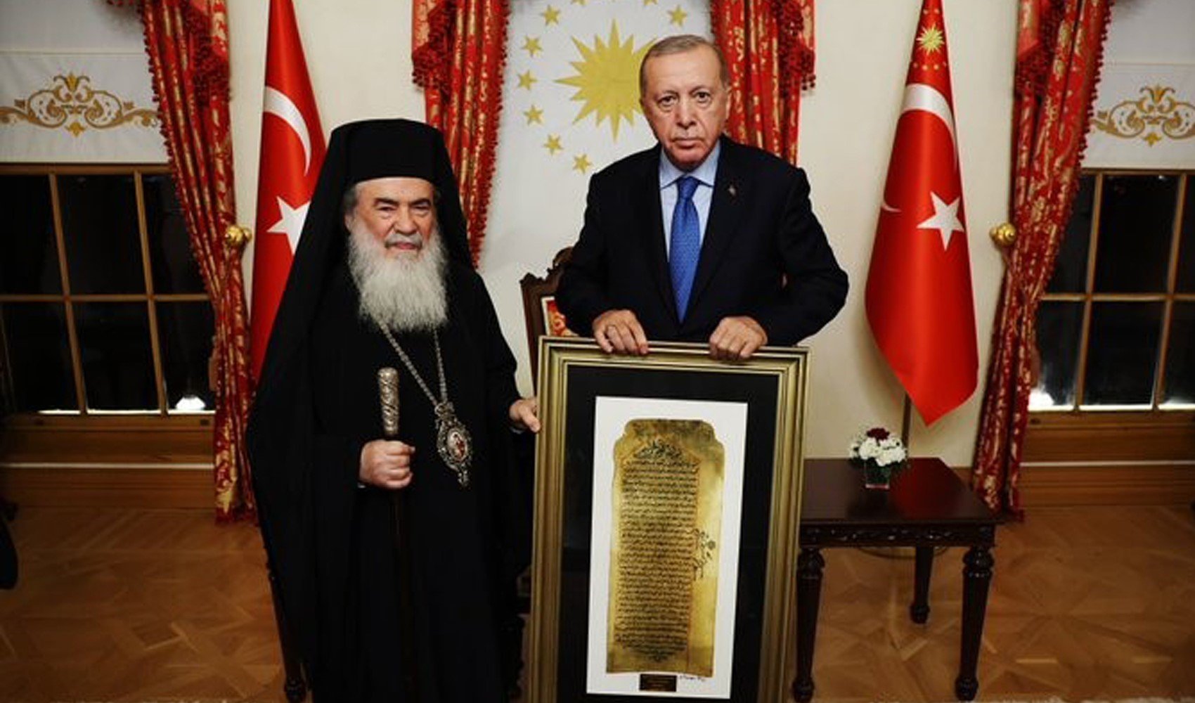 Cumhurbaşkanı Erdoğan, Kudüs Rum Ortodoks Kilisesi Patriği 3’üncü Teofilos’u kabul etti
