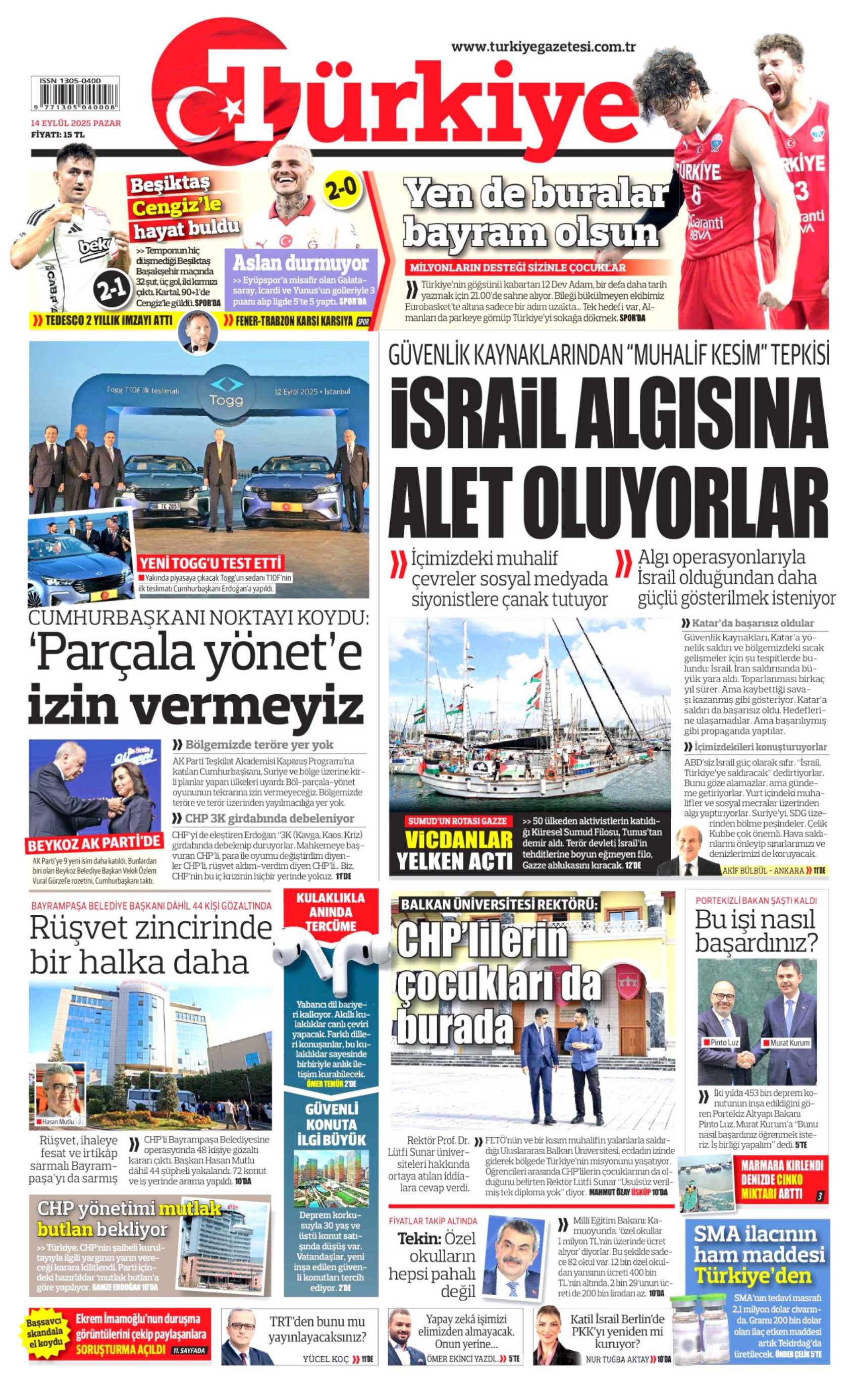 14 Eylül 2025 gazete manşetleri: Gazeteler, Bayrampaşa Belediyesi'ne operasyonu nasıl gördü?