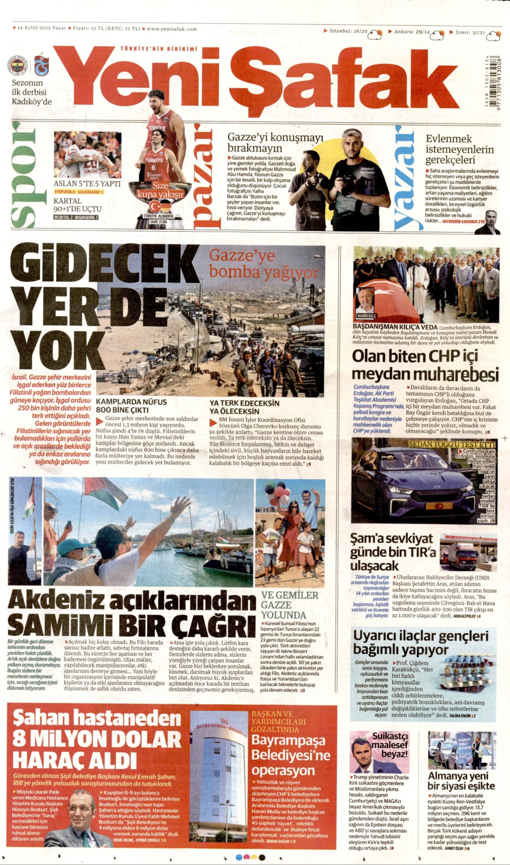 14 Eylül 2025 gazete manşetleri: Gazeteler, Bayrampaşa Belediyesi'ne operasyonu nasıl gördü?