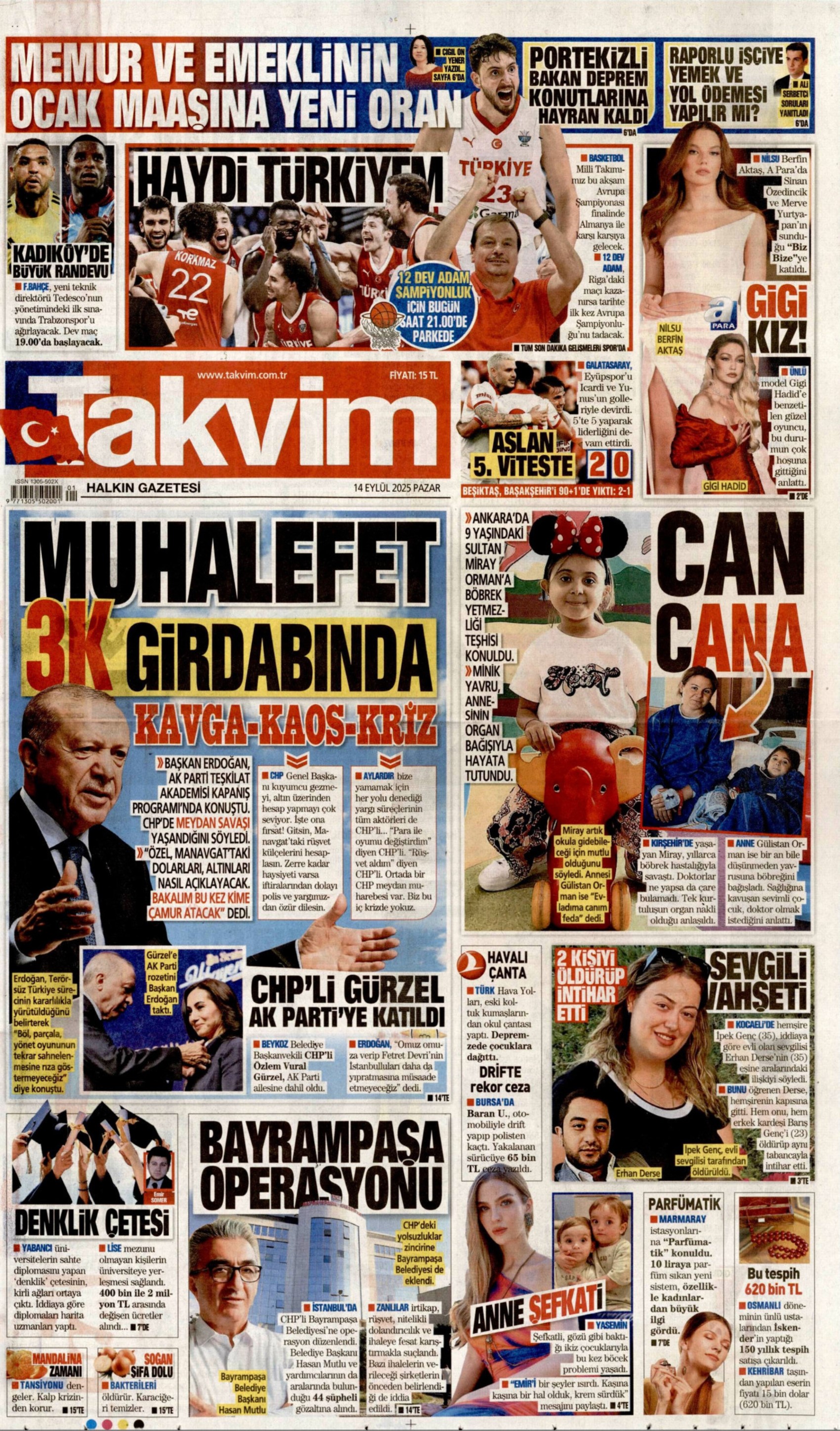 14 Eylül 2025 gazete manşetleri: Gazeteler, Bayrampaşa Belediyesi'ne operasyonu nasıl gördü?