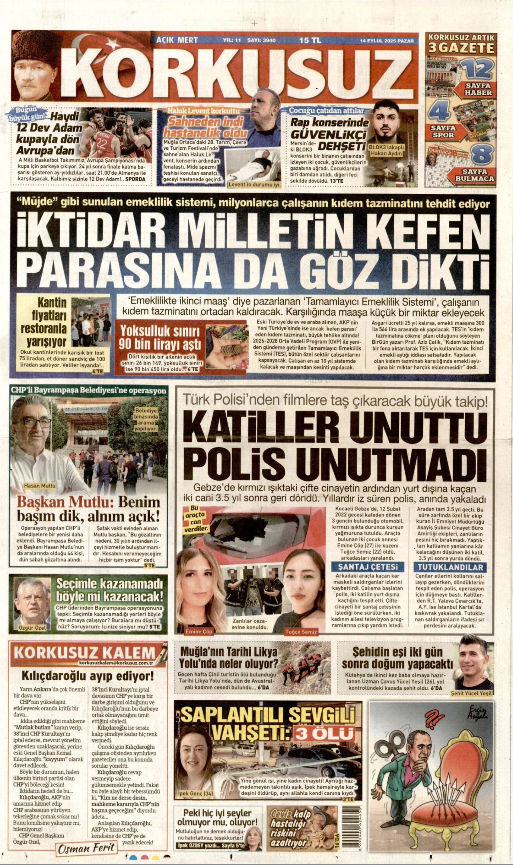14 Eylül 2025 gazete manşetleri: Gazeteler, Bayrampaşa Belediyesi'ne operasyonu nasıl gördü?
