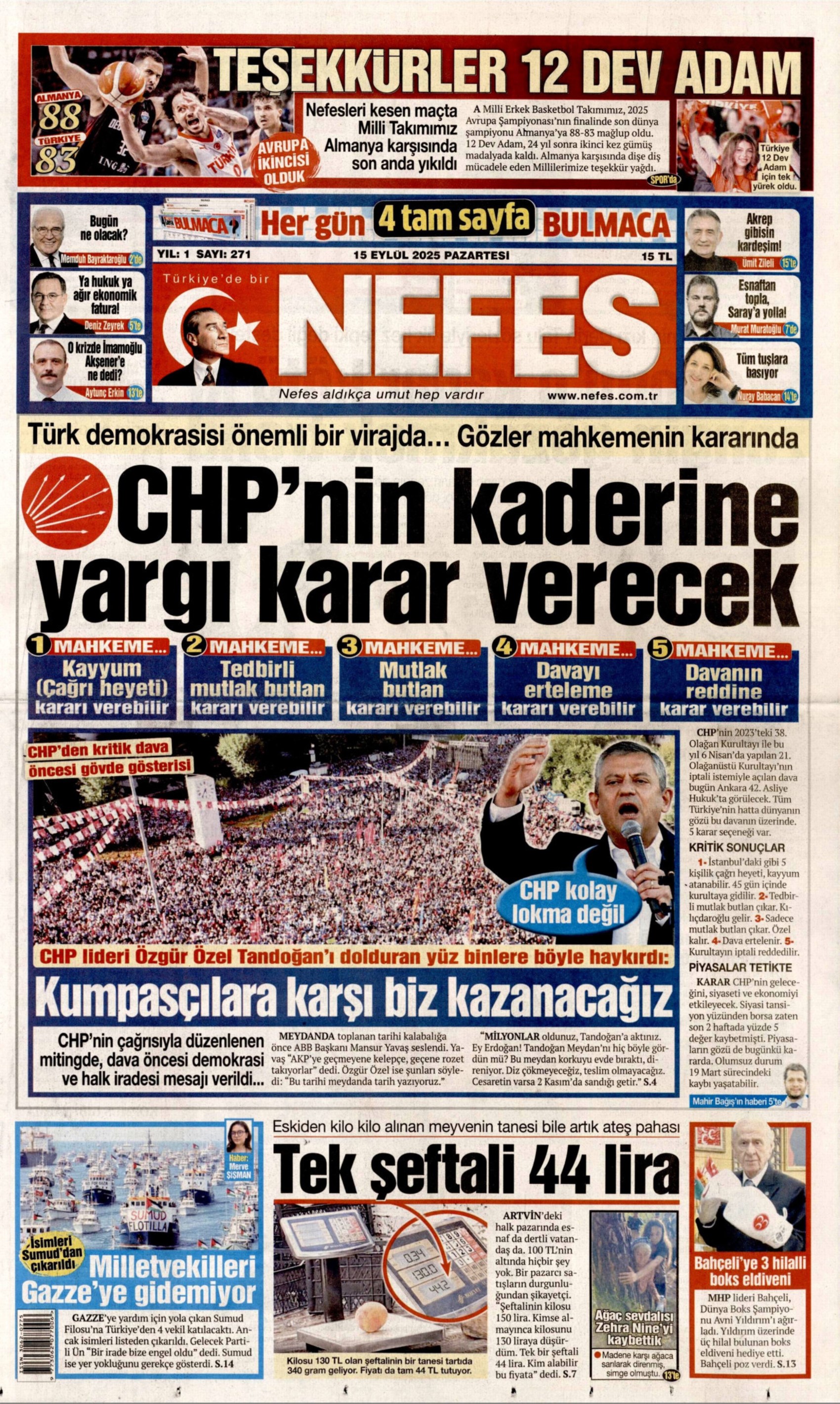 CHP'de kritik gün: Gazeteler kurultay davasını nasıl gördü? (15 Eylül 2025 gazete manşetleri)