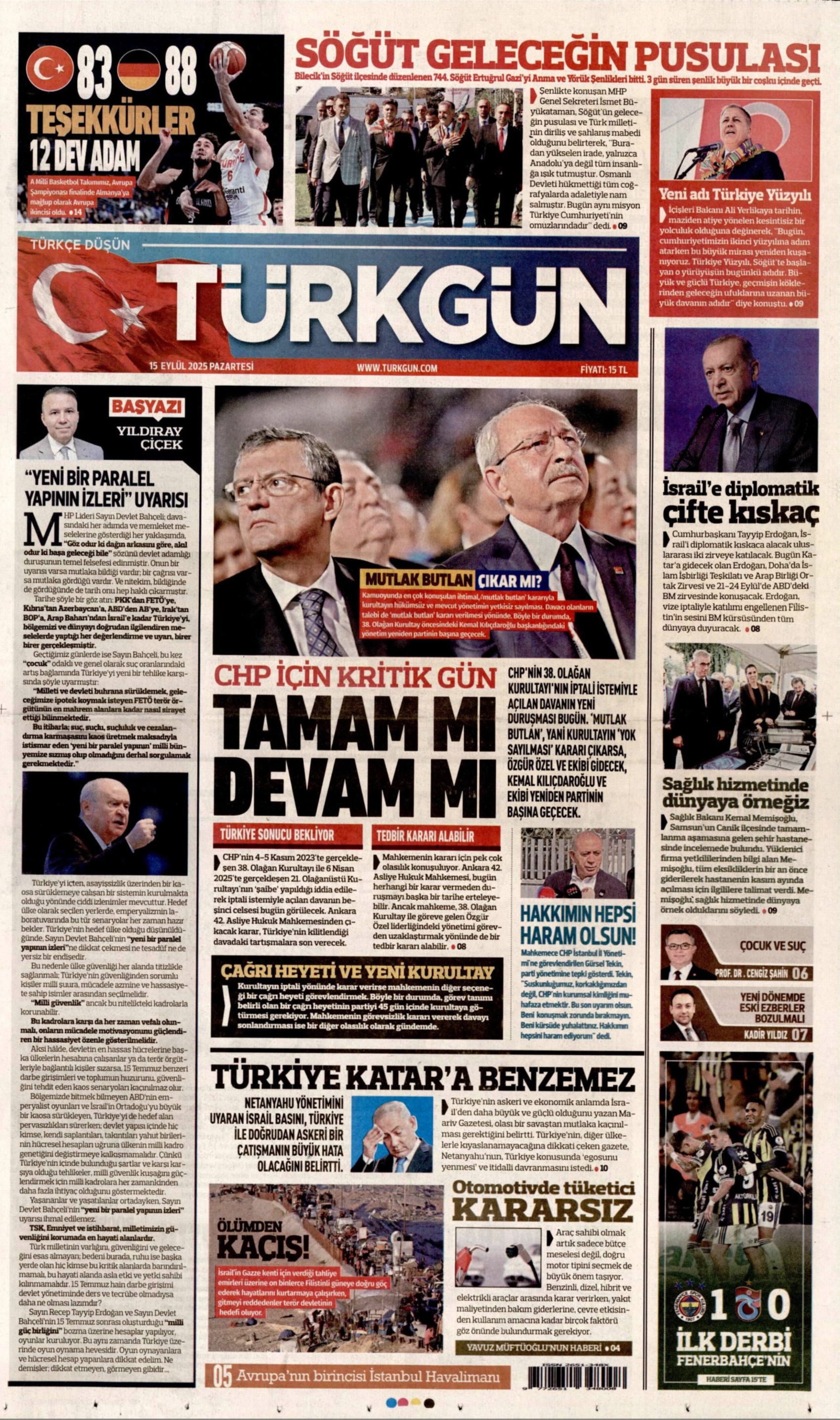 CHP'de kritik gün: Gazeteler kurultay davasını nasıl gördü? (15 Eylül 2025 gazete manşetleri)