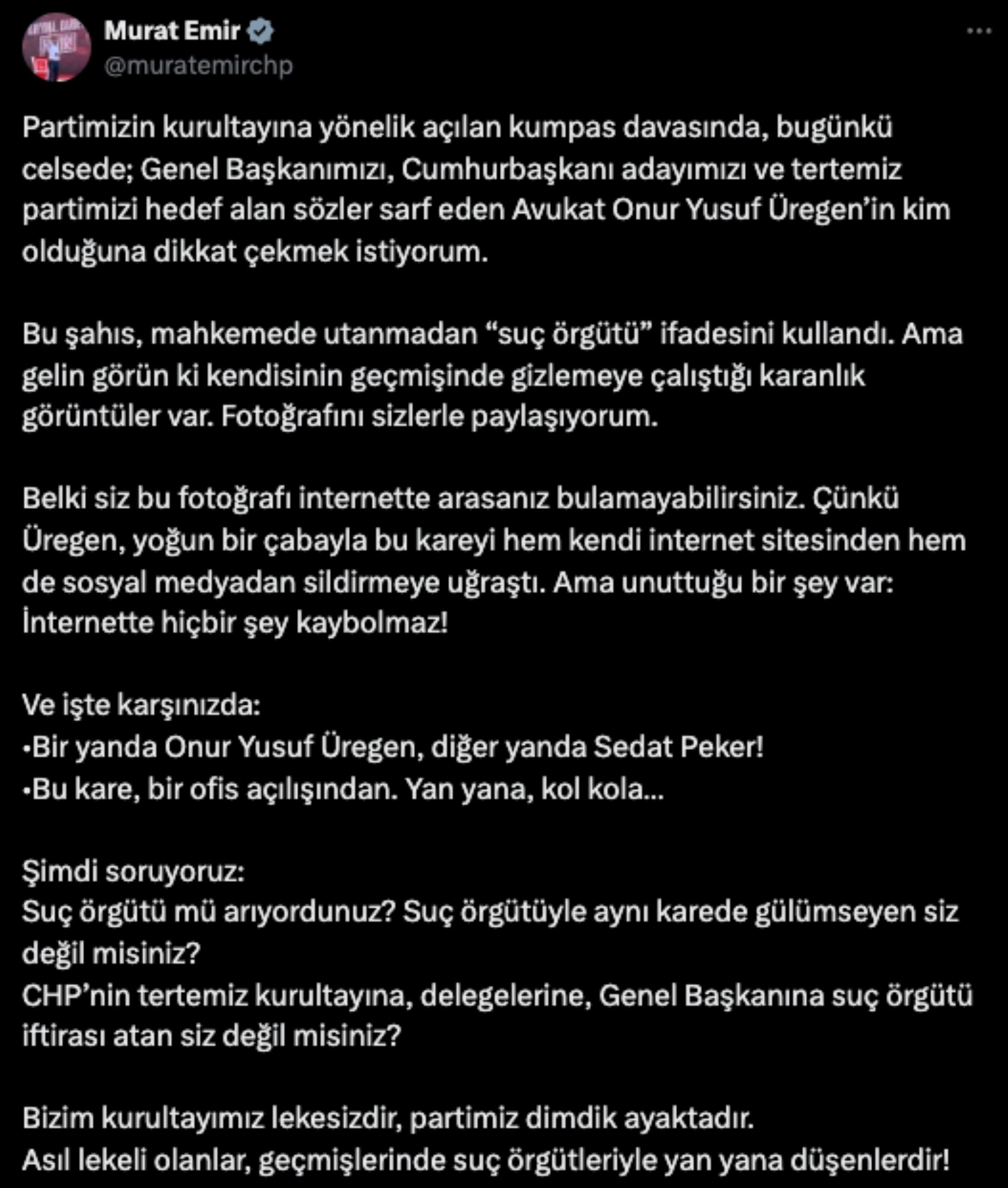 Kurultay davacılarının avukatı Onur Yusuf Üregen'in Sedat Peker'le fotoğrafı ortaya çıktı! Sildirmeye çalışmış...