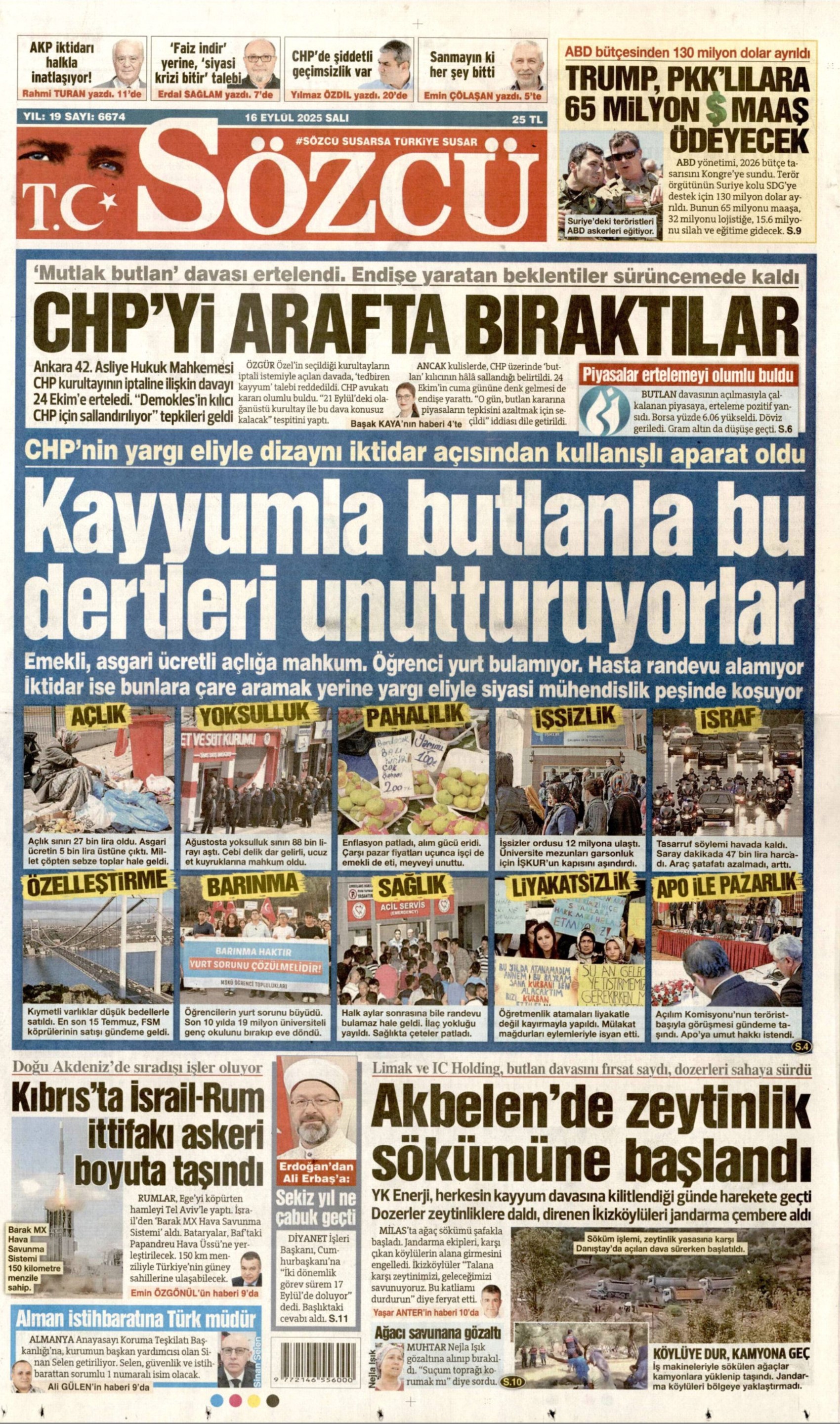 Gazeteler, CHP'nin kurultay davasındaki erteleme kararını nasıl gördü? (16 Eylül 2025 gazete manşetleri)