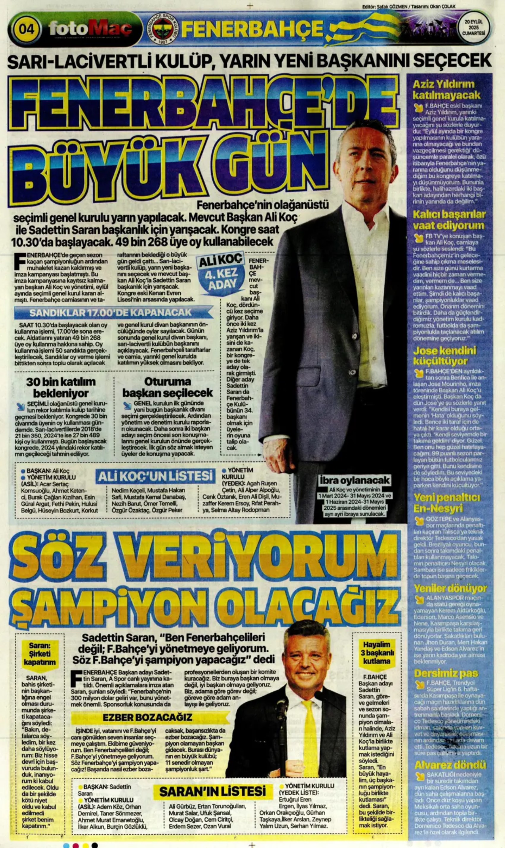 Sporda günün manşetleri: 'Avrupa'da hep Buruk'