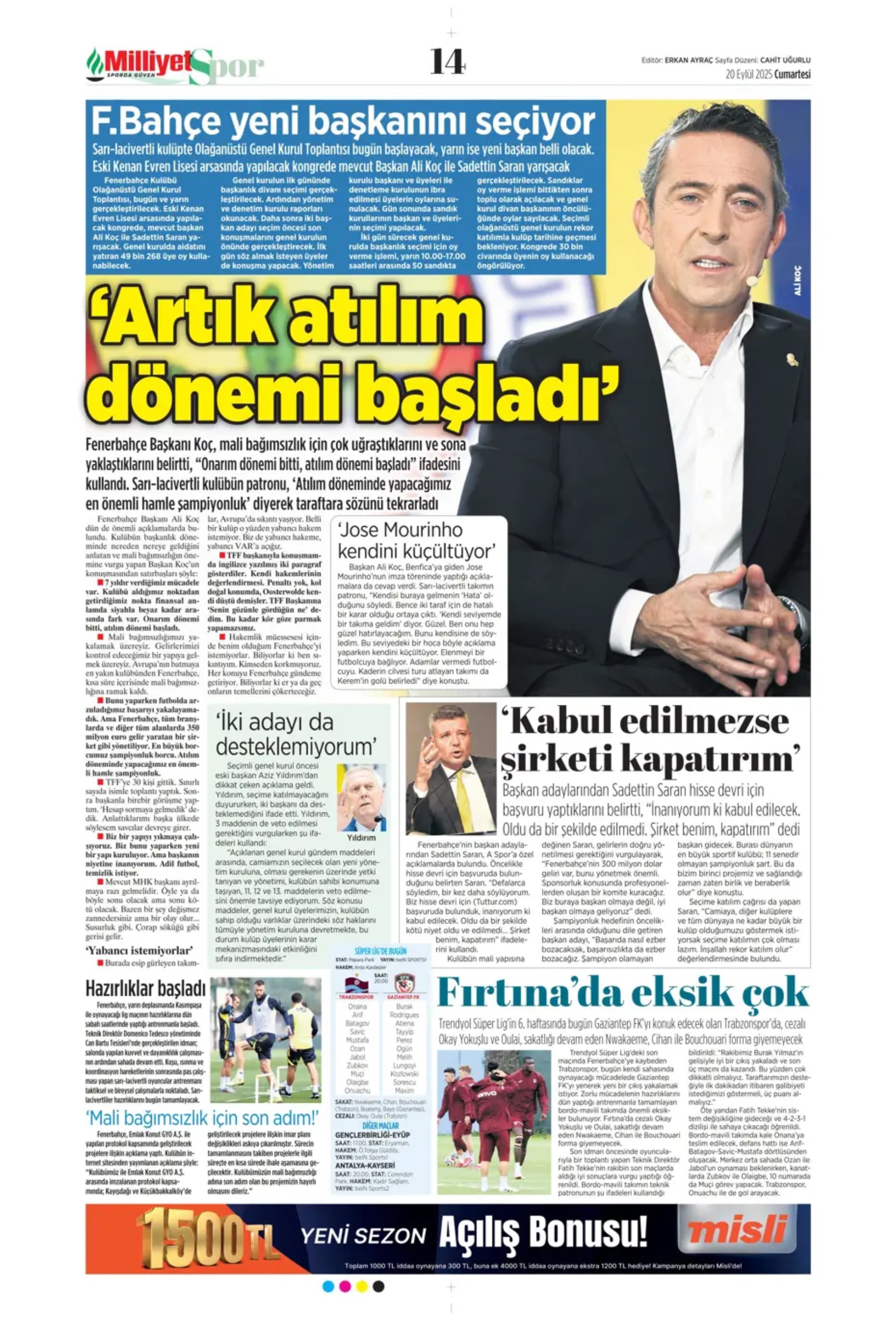 Sporda günün manşetleri: 'Avrupa'da hep Buruk'