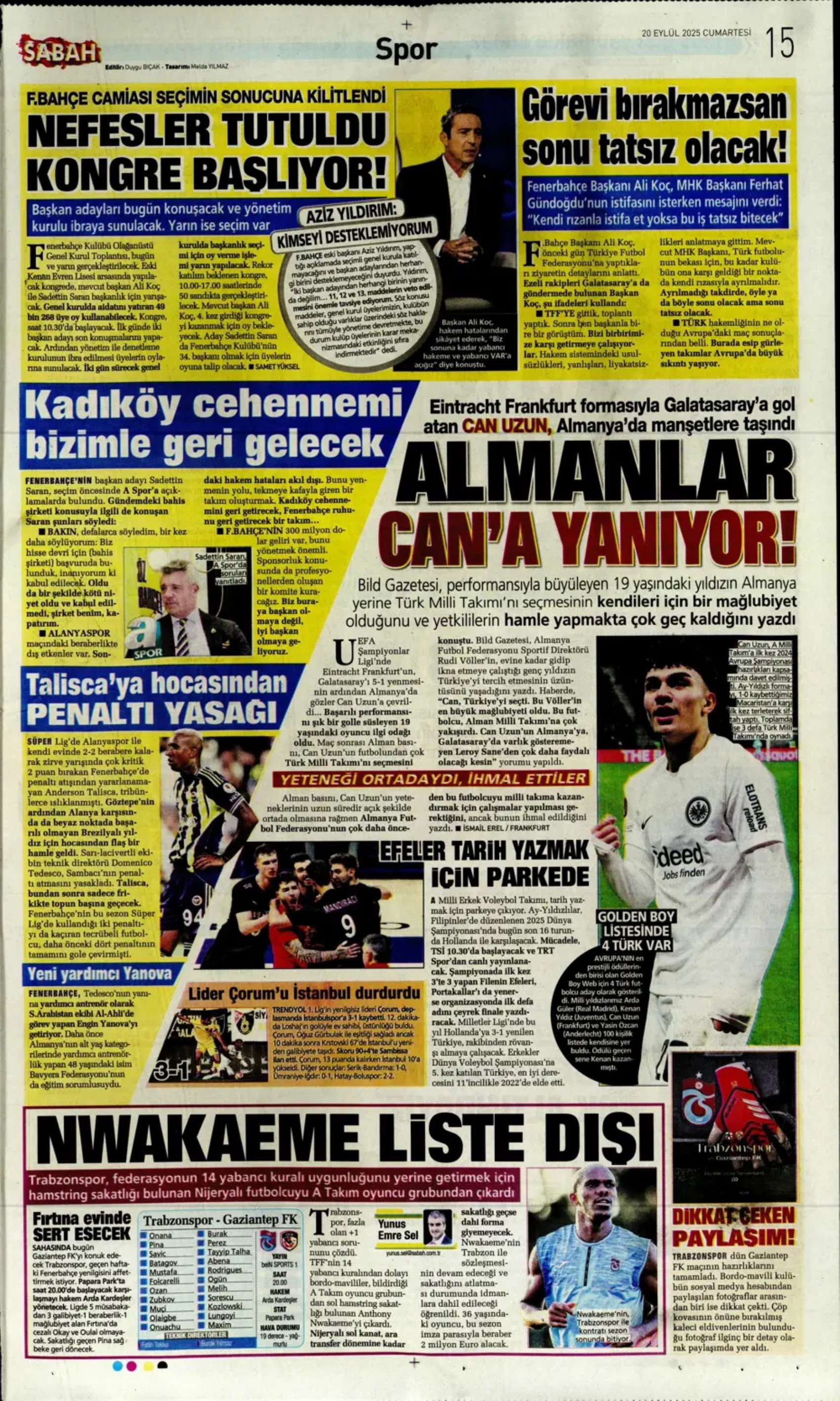 Sporda günün manşetleri: 'Avrupa'da hep Buruk'