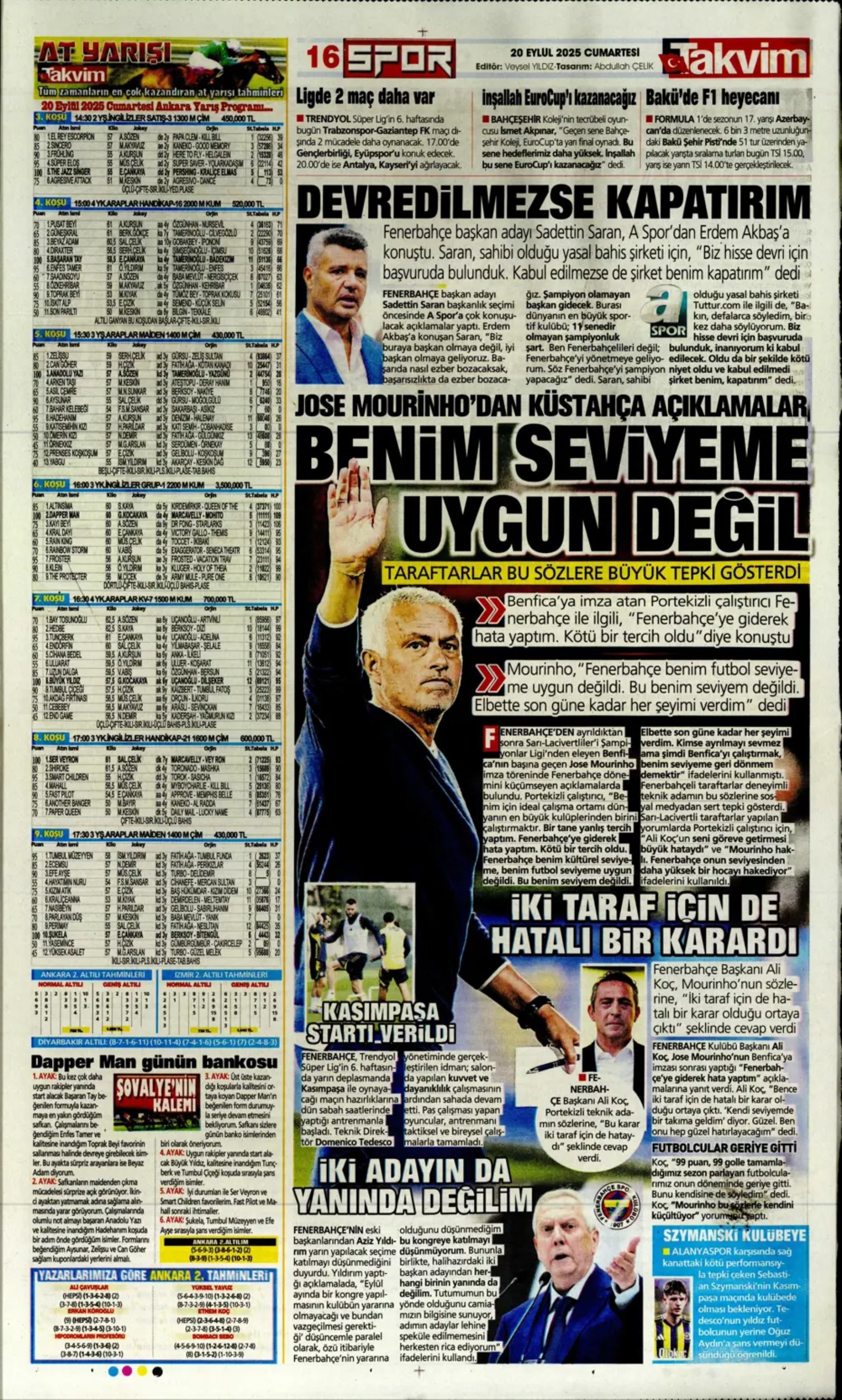 Sporda günün manşetleri: 'Avrupa'da hep Buruk'