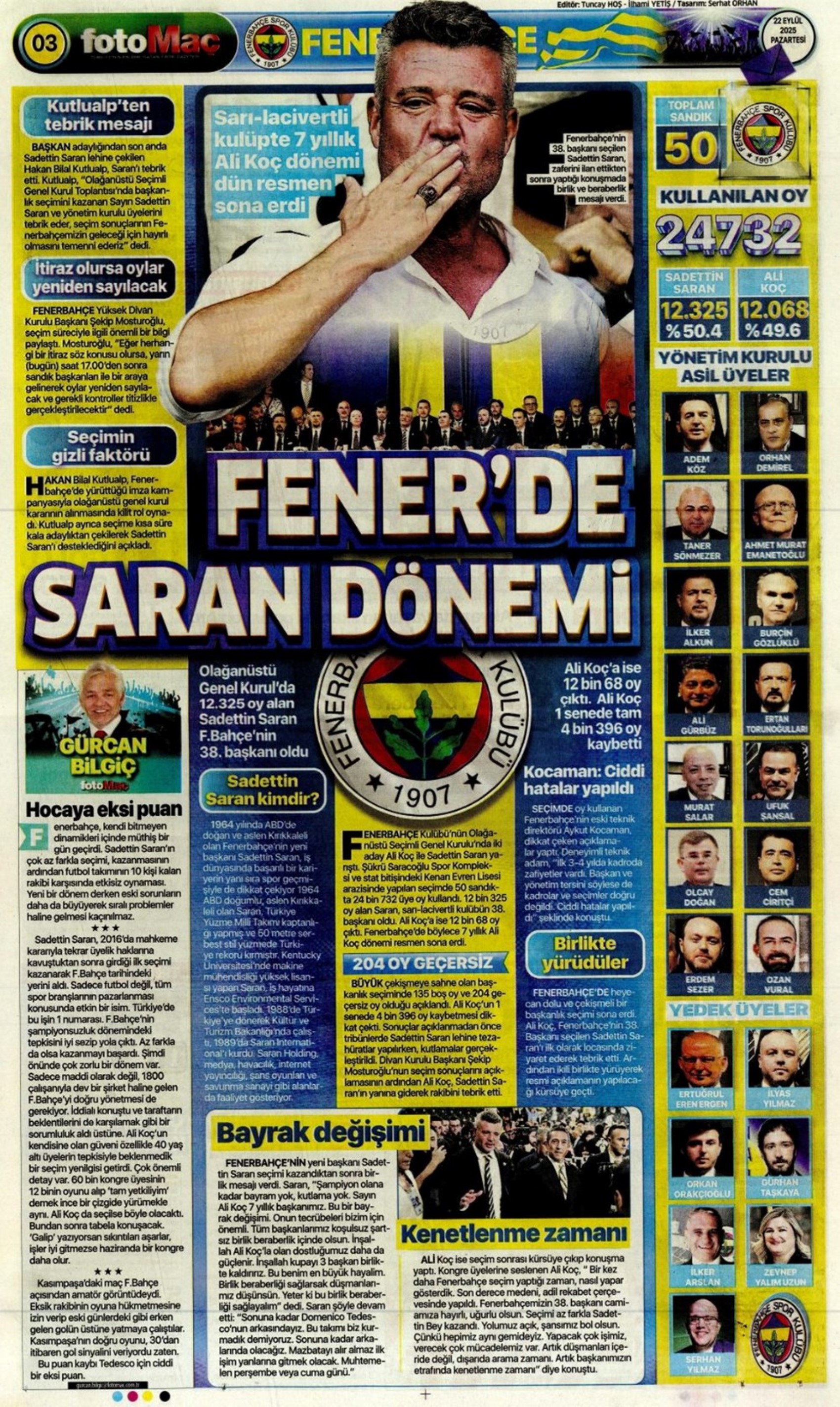 Sporda günün manşetleri... Fenerbahçe'de 7 yıllık Ali Koç dönemi bitti! 'Yeni başkan Saran, takım yine hüsran!'