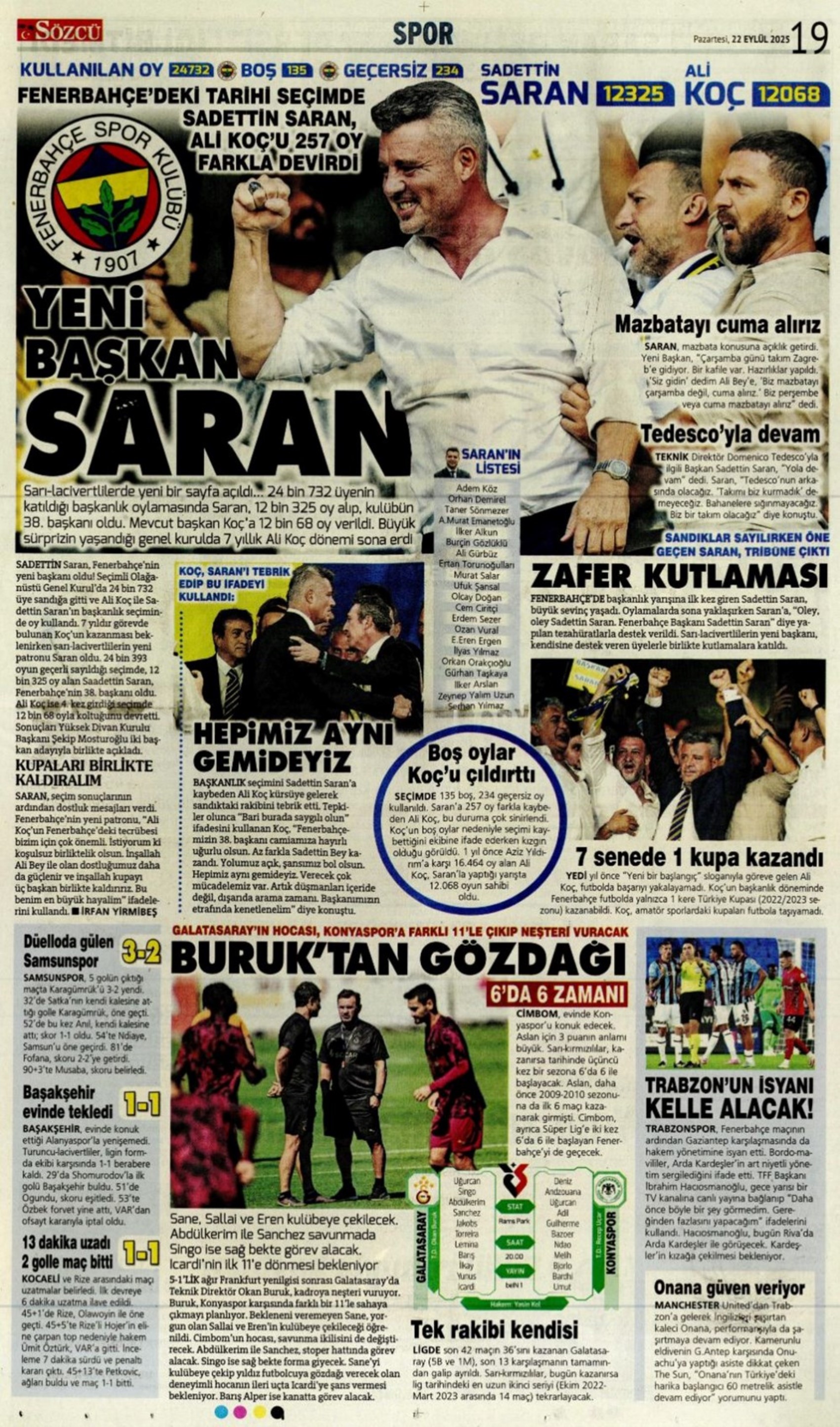 Sporda günün manşetleri... Fenerbahçe'de 7 yıllık Ali Koç dönemi bitti! 'Yeni başkan Saran, takım yine hüsran!'