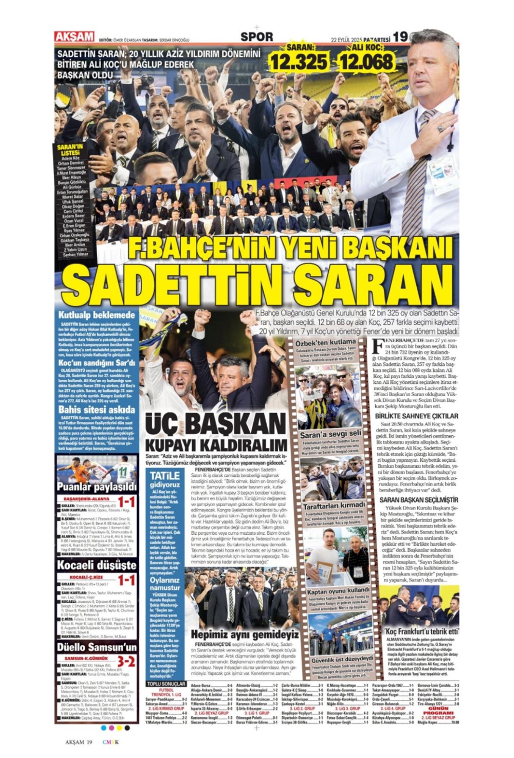 Sporda günün manşetleri... Fenerbahçe'de 7 yıllık Ali Koç dönemi bitti! 'Yeni başkan Saran, takım yine hüsran!'