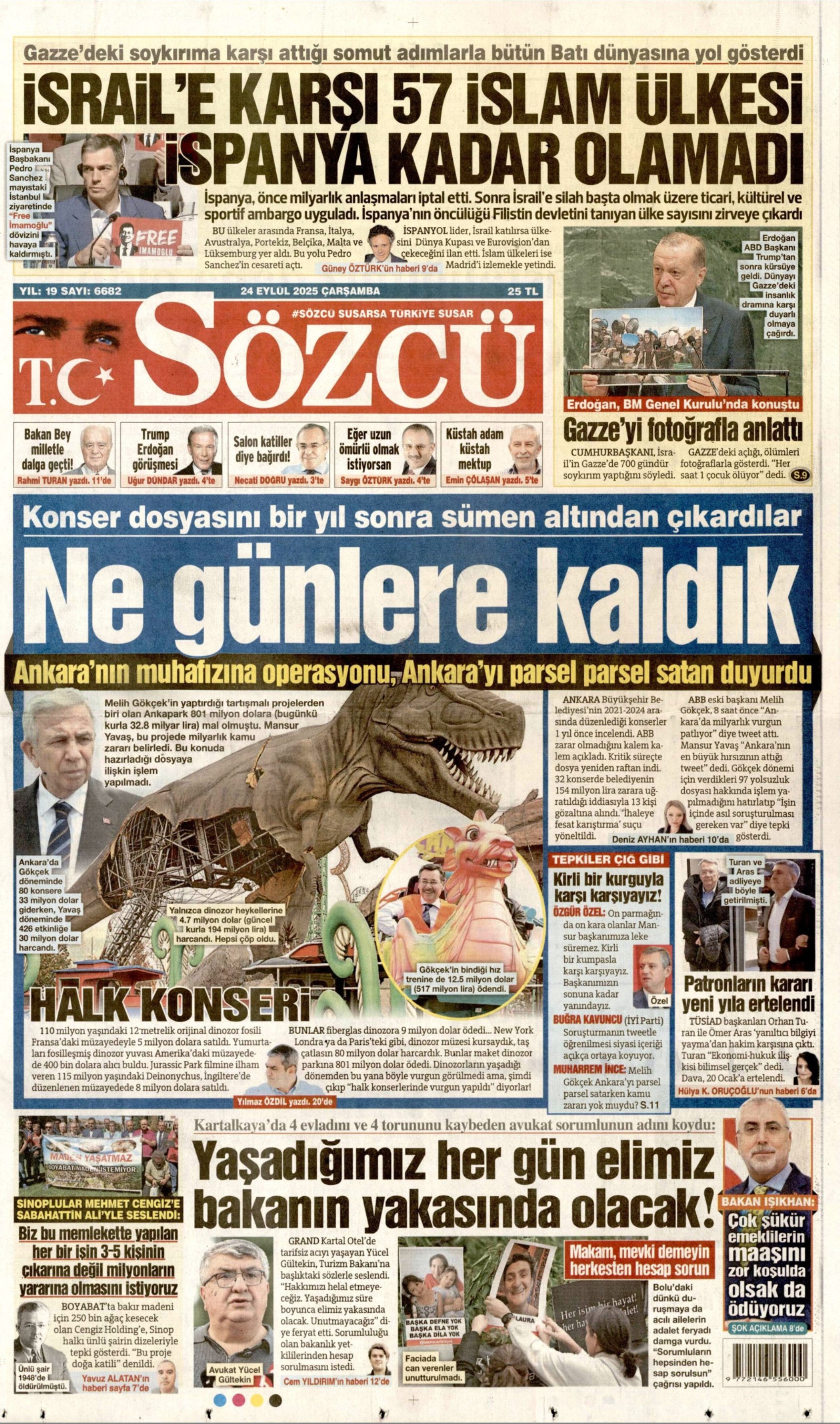 24 Eylül 2025 gazete manşetleri: Gazeteler, ABB'ye yönelik konser operasyonunu nasıl gördü?