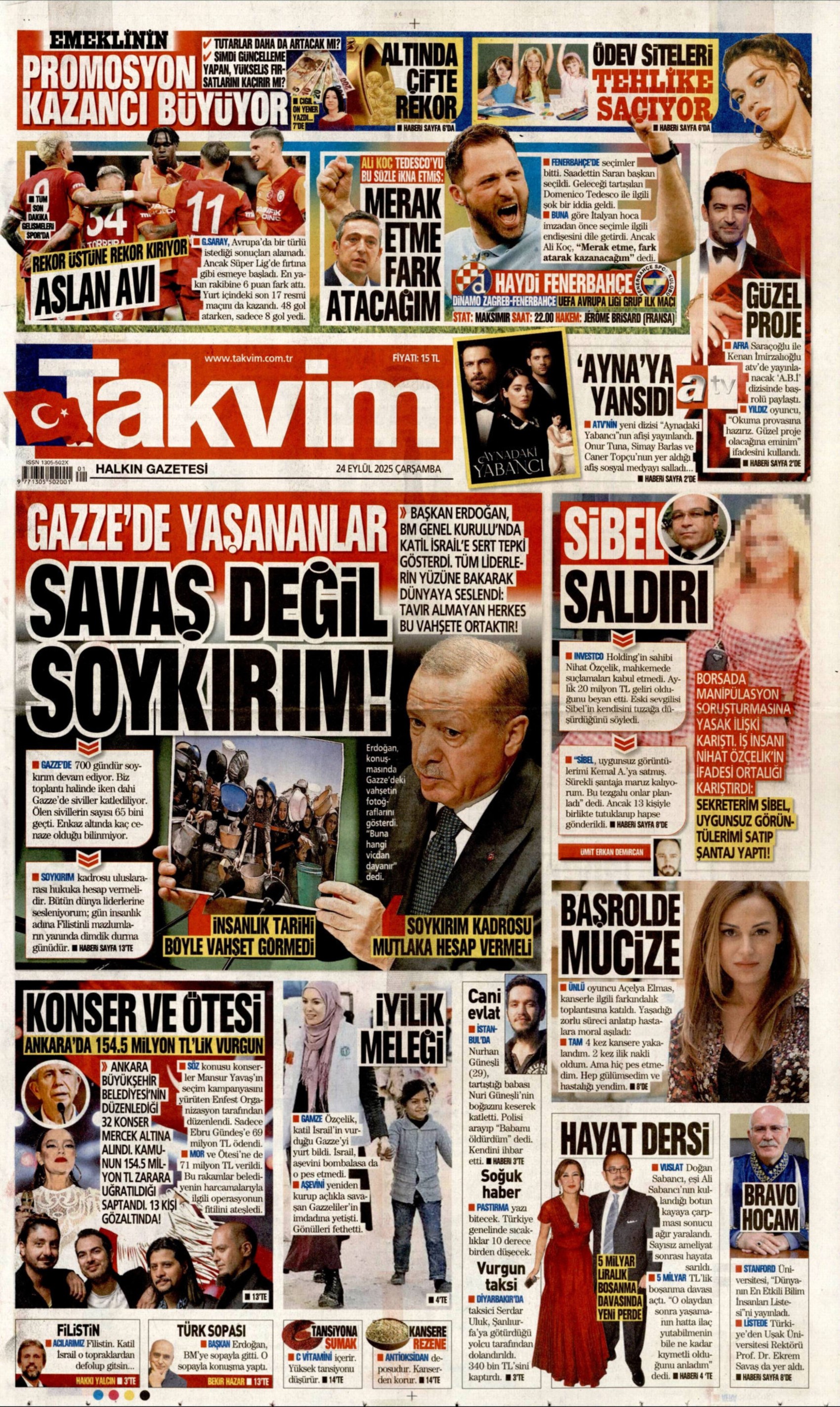 24 Eylül 2025 gazete manşetleri: Gazeteler, ABB'ye yönelik konser operasyonunu nasıl gördü?