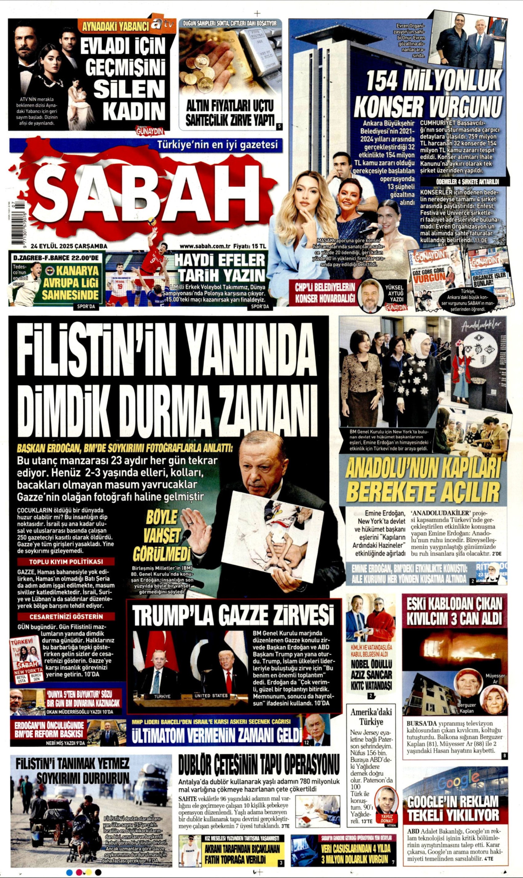 24 Eylül 2025 gazete manşetleri: Gazeteler, ABB'ye yönelik konser operasyonunu nasıl gördü?