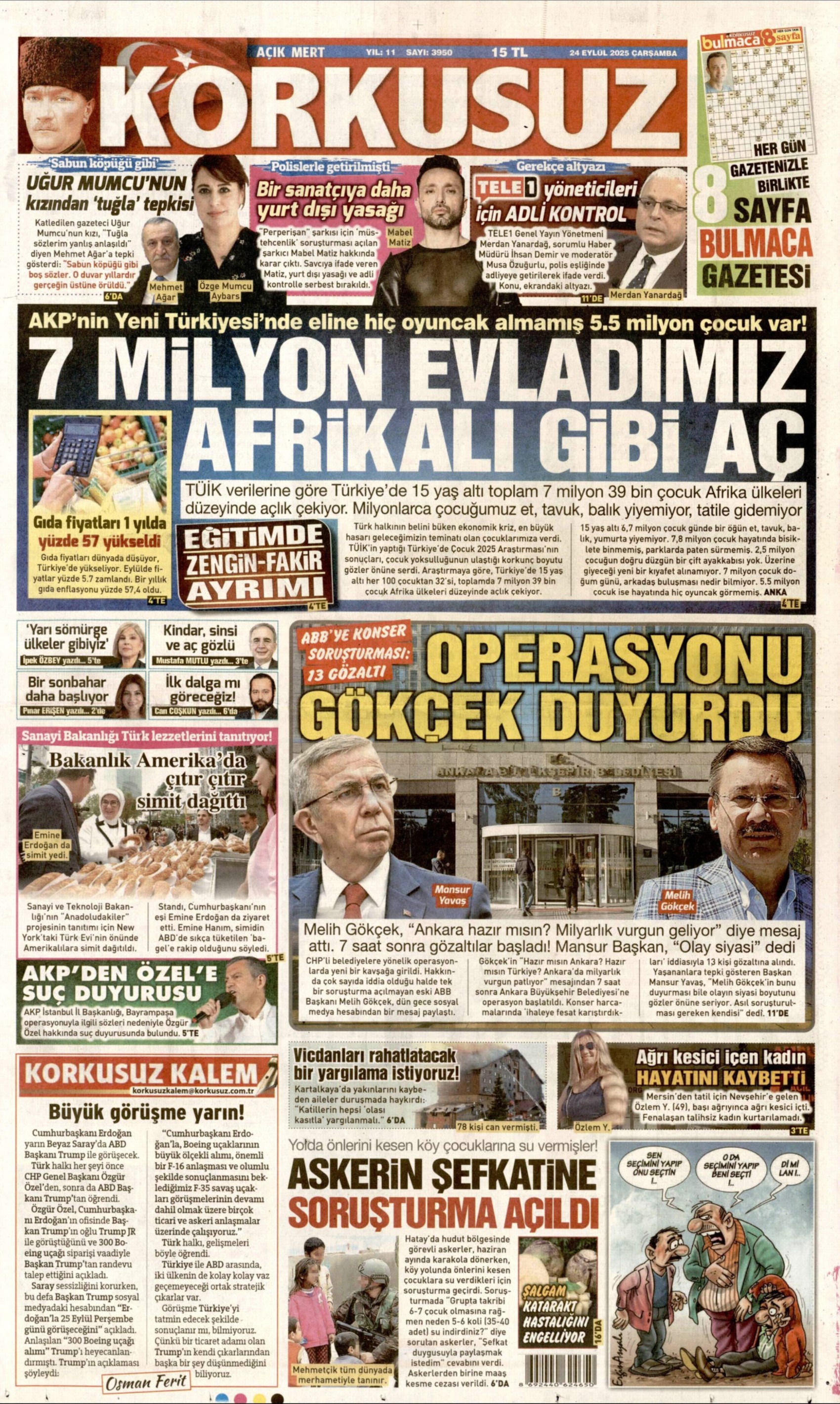 24 Eylül 2025 gazete manşetleri: Gazeteler, ABB'ye yönelik konser operasyonunu nasıl gördü?